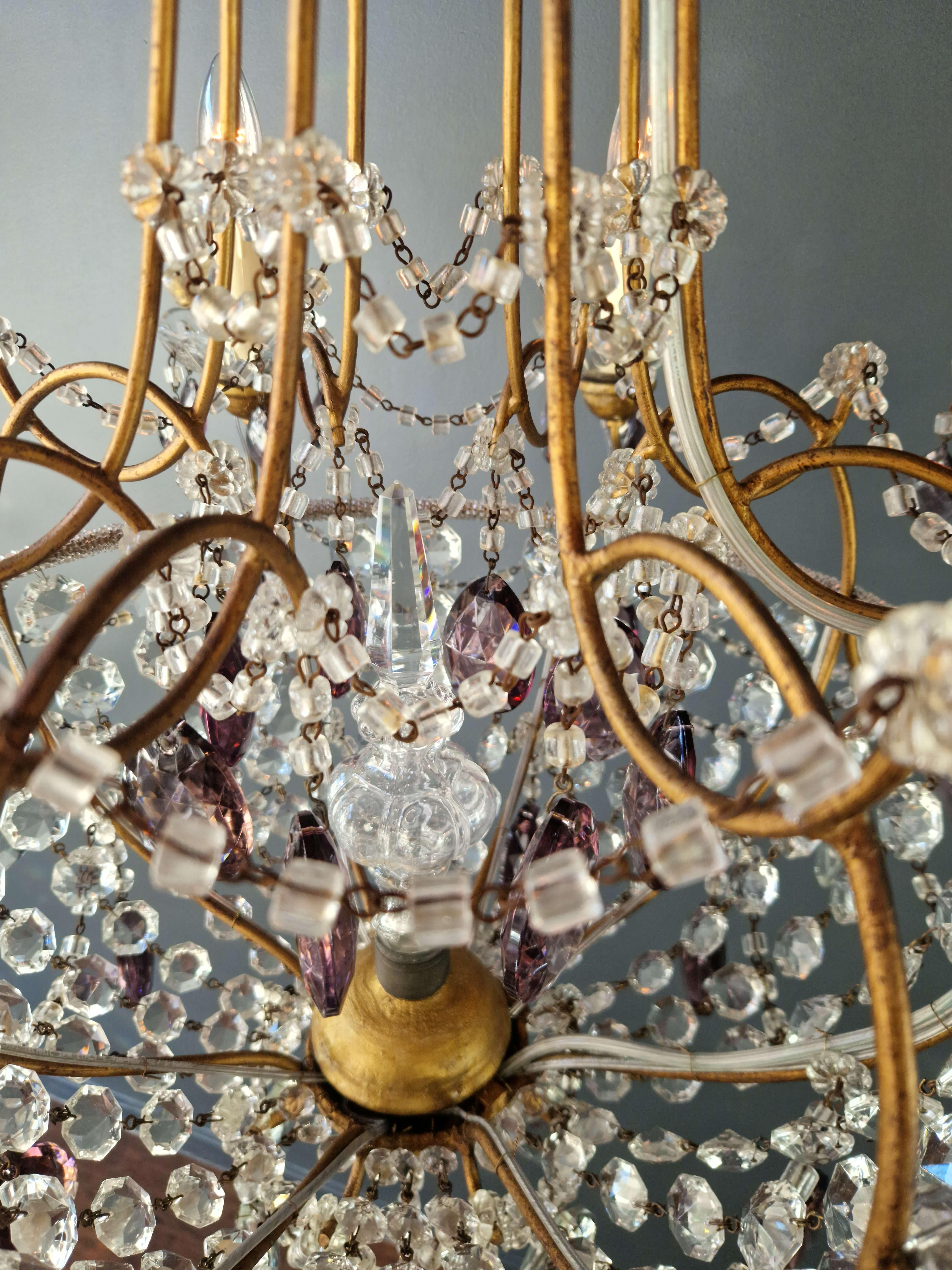 Candelabrum Purple Crystal Antique Chandelier Ceiling Lustre Art Nouveau For Sale 6