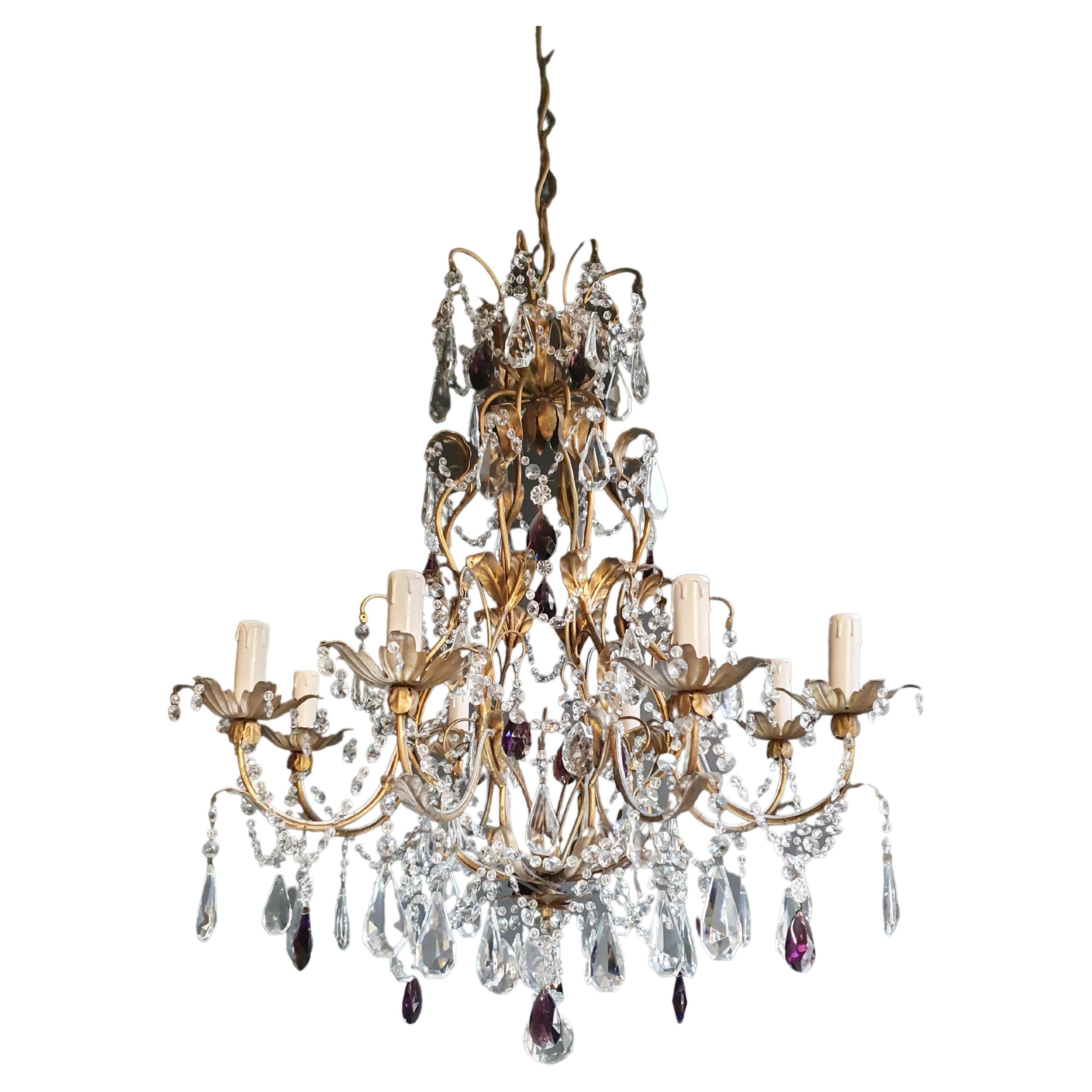 Candelabrum Purple Crystal Antique Chandelier Ceiling Lustre Art Nouveau