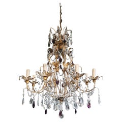 Candelabrum Purple Crystal Antique Chandelier Ceiling Lustre Art Nouveau