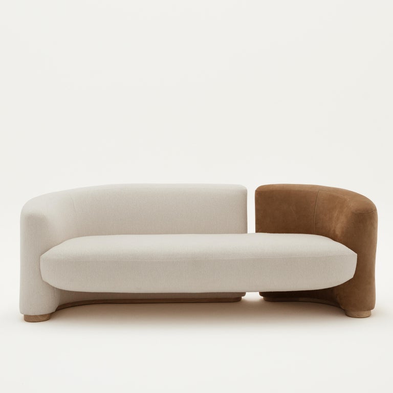 A conversational sofa built by a unique assembly process of three separate elements, with a subtle visual effect intended to create a classic, but infinitely bold piece. Inspired by the elegance and silhouette of the famous Mexican actress Dolores