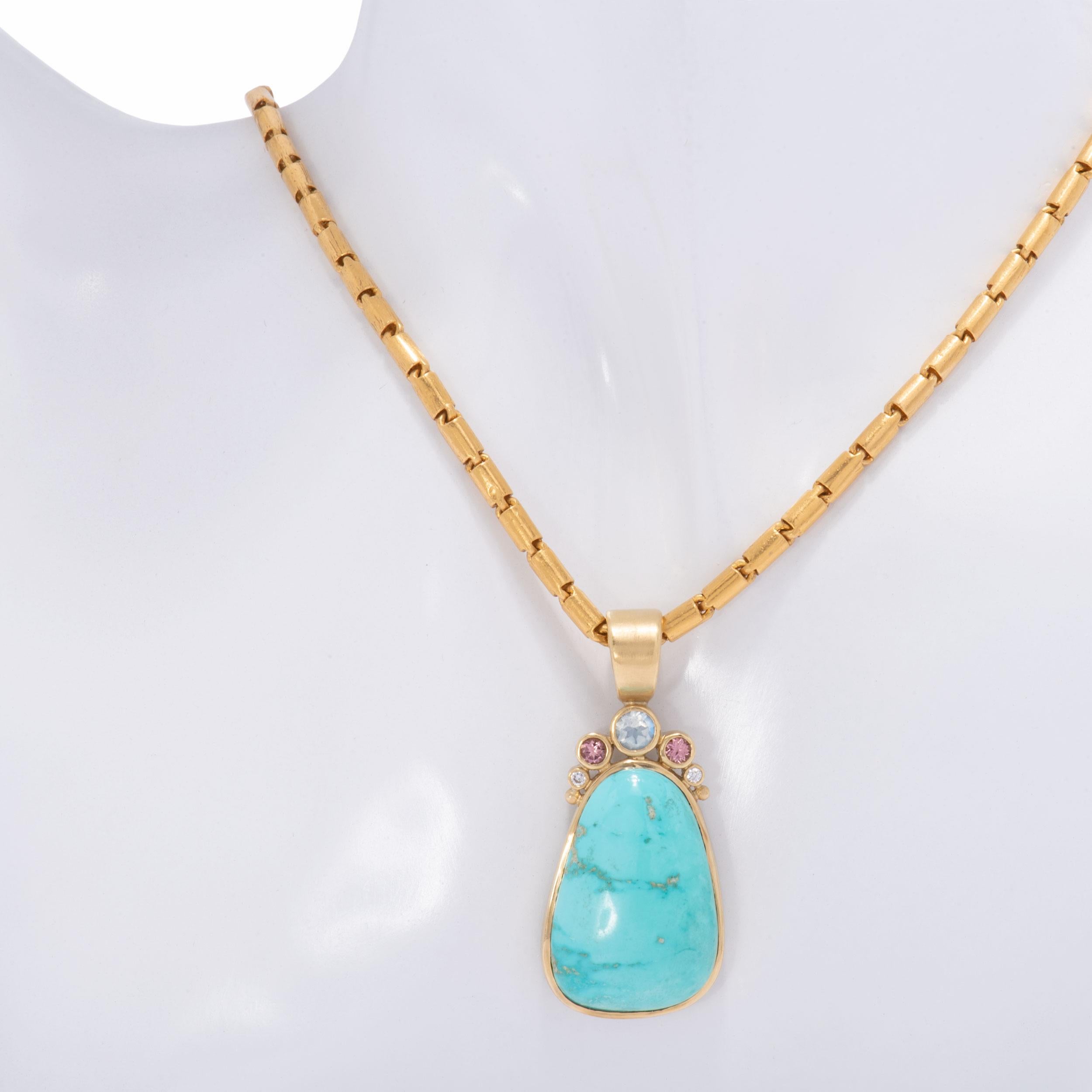 Women's or Men's Candelaria Turquoise Cloud Pendant in 18 Karat Gold with Moonstone For Sale
