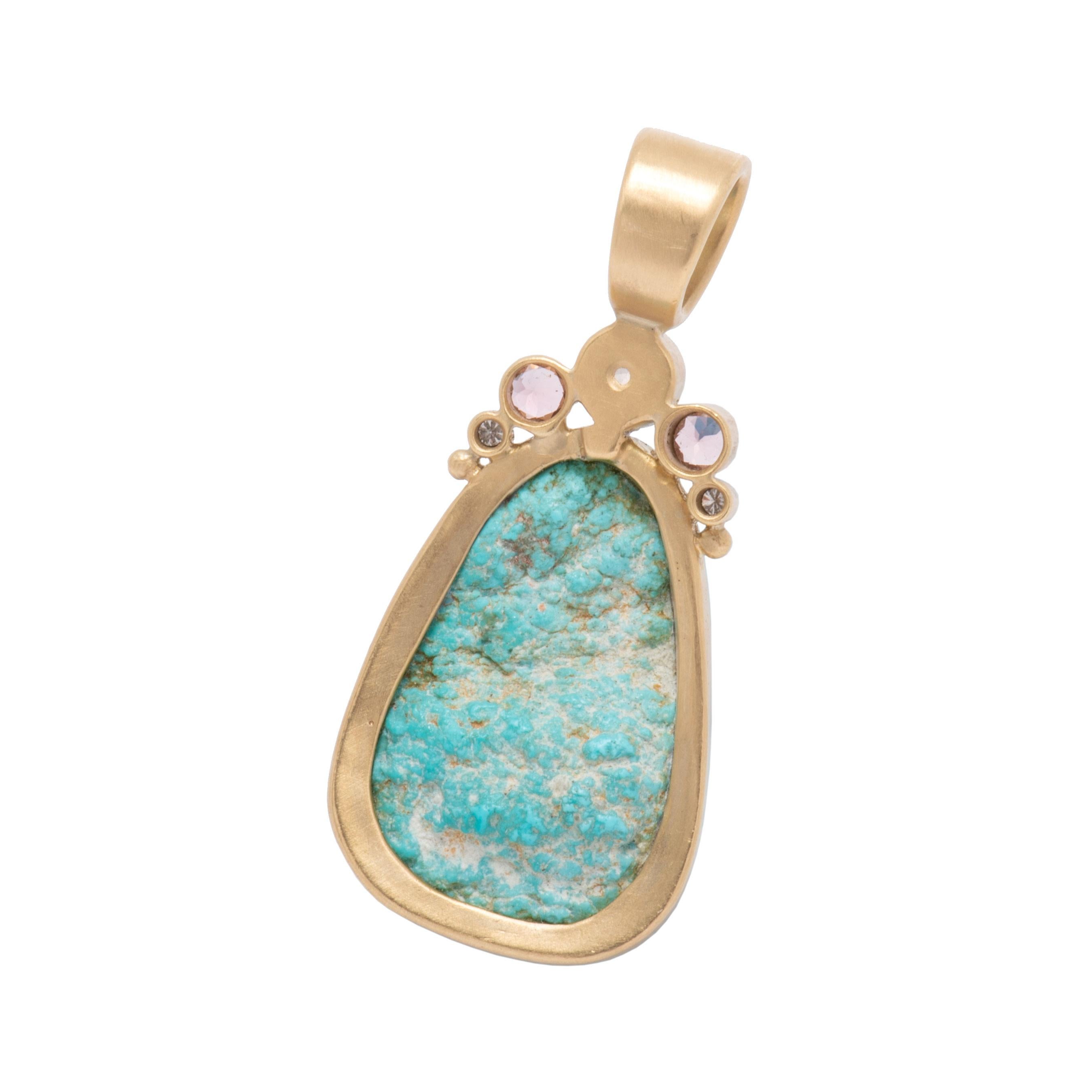 Candelaria Turquoise Cloud Pendant in 18 Karat Gold with Moonstone For Sale 1