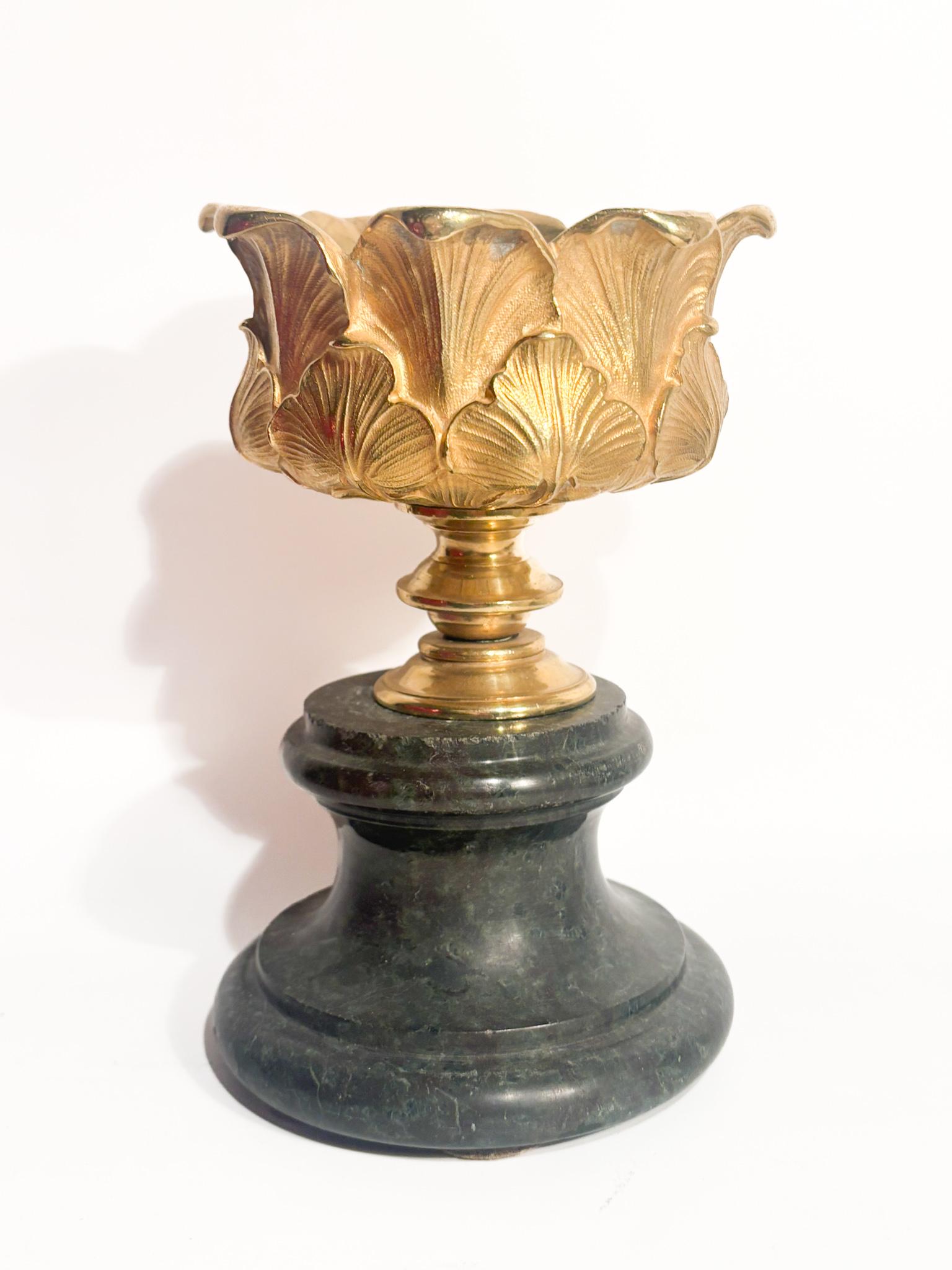 Baroque Revival Gilt Bronze Candlestick with Empire Marble Base 19th Century For Sale