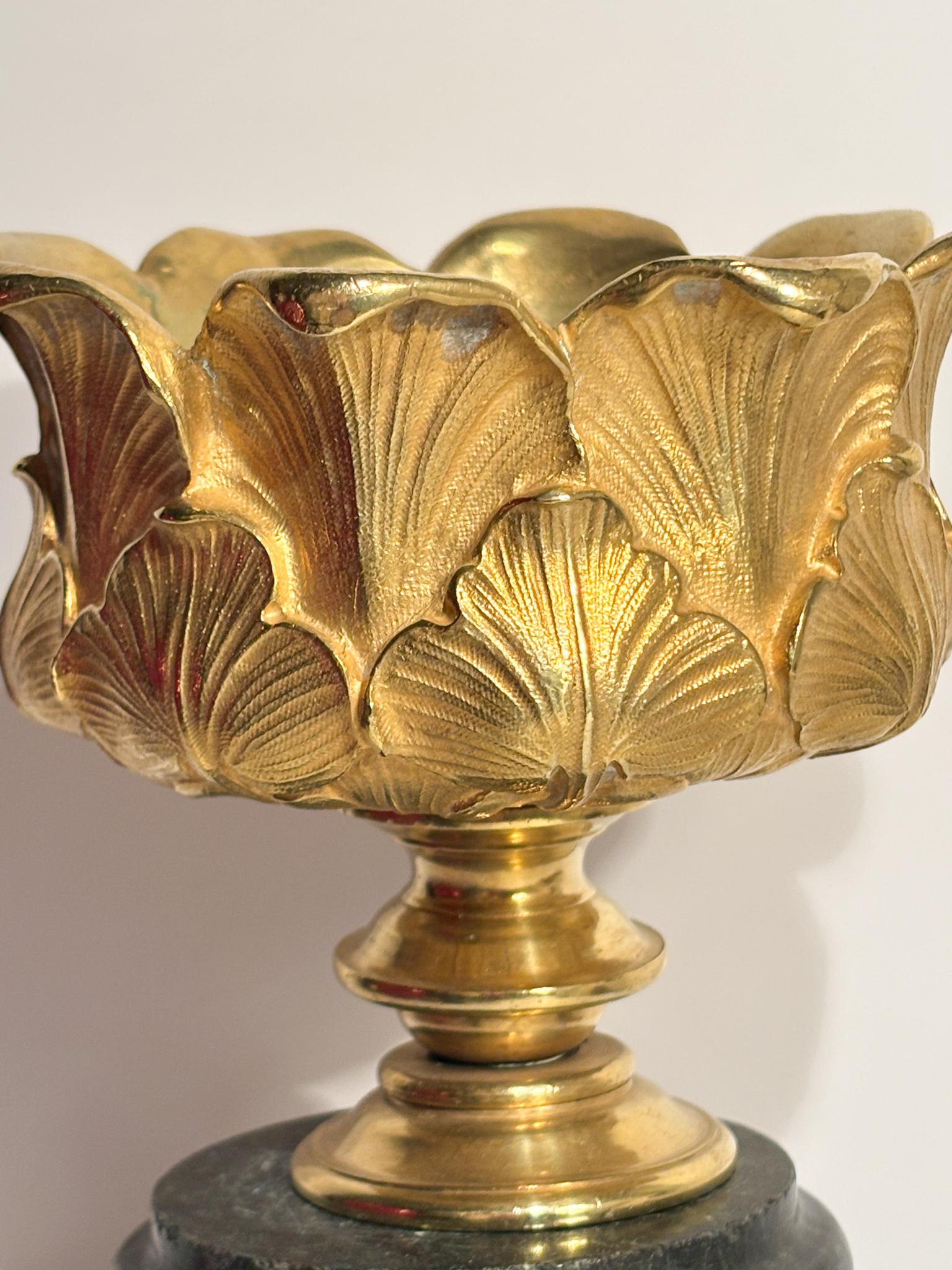 Italian Gilt Bronze Candlestick with Empire Marble Base 19th Century For Sale