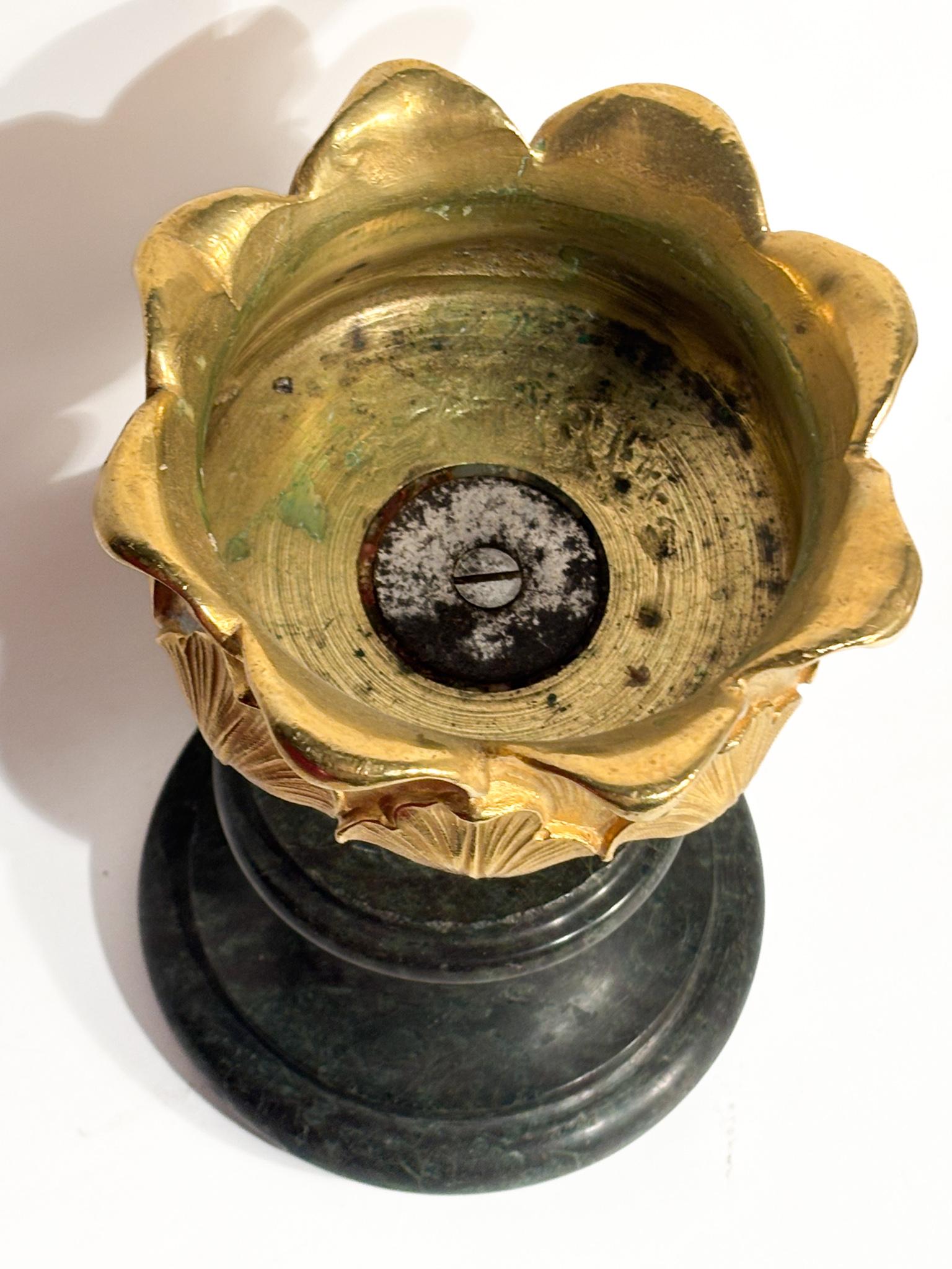 Gilt Bronze Candlestick with Empire Marble Base 19th Century In Good Condition For Sale In Milano, MI