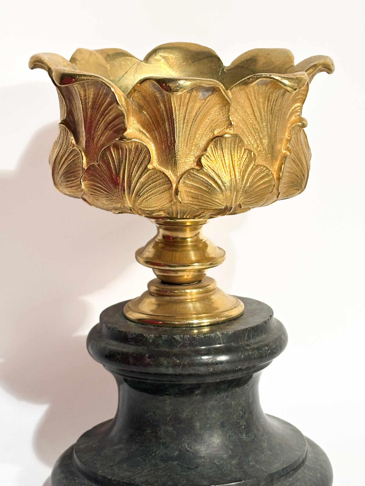 Gilt Bronze Candlestick with Empire Marble Base 19th Century For Sale 1