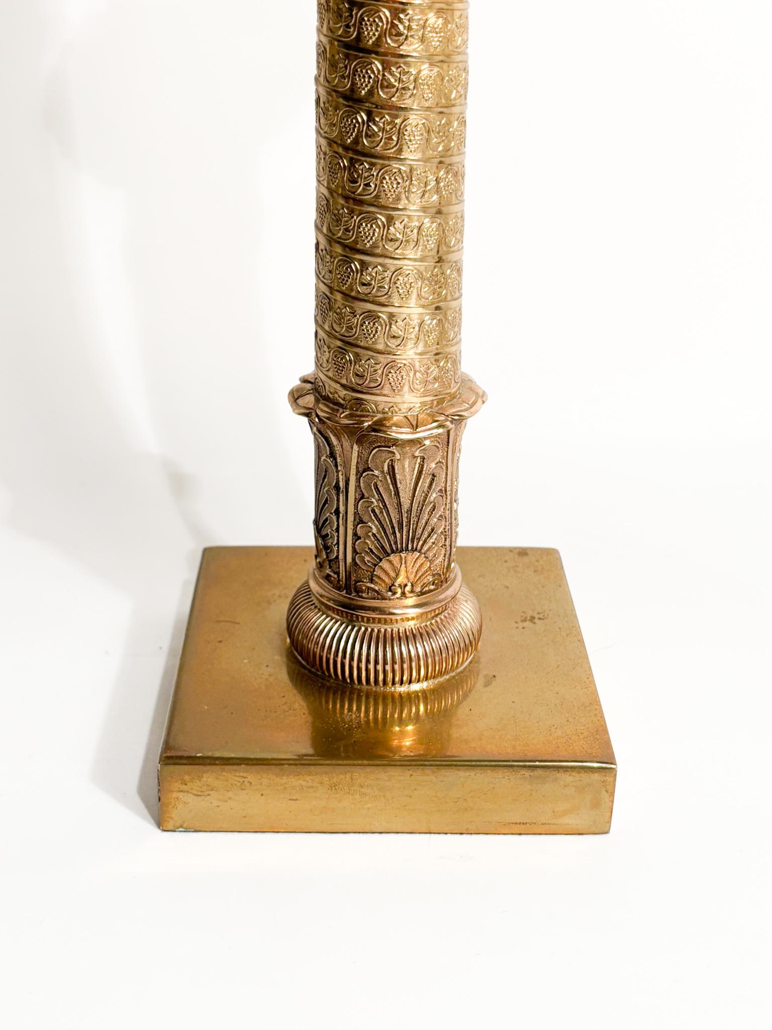 Italian Gilded Bronze Candlestick Worked in Relief 20th Century For Sale