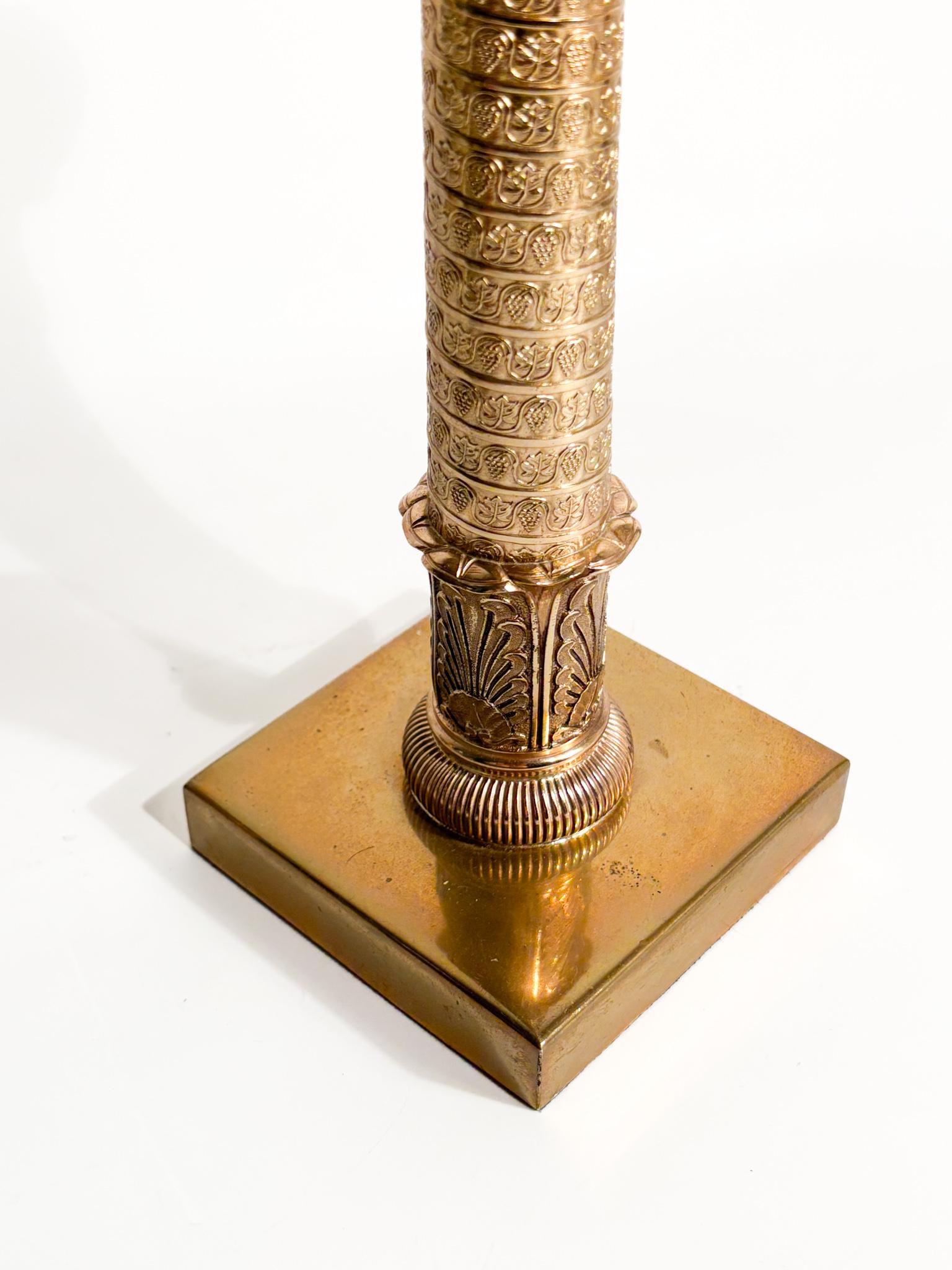 Gilded Bronze Candlestick Worked in Relief 20th Century In Good Condition For Sale In Milano, MI