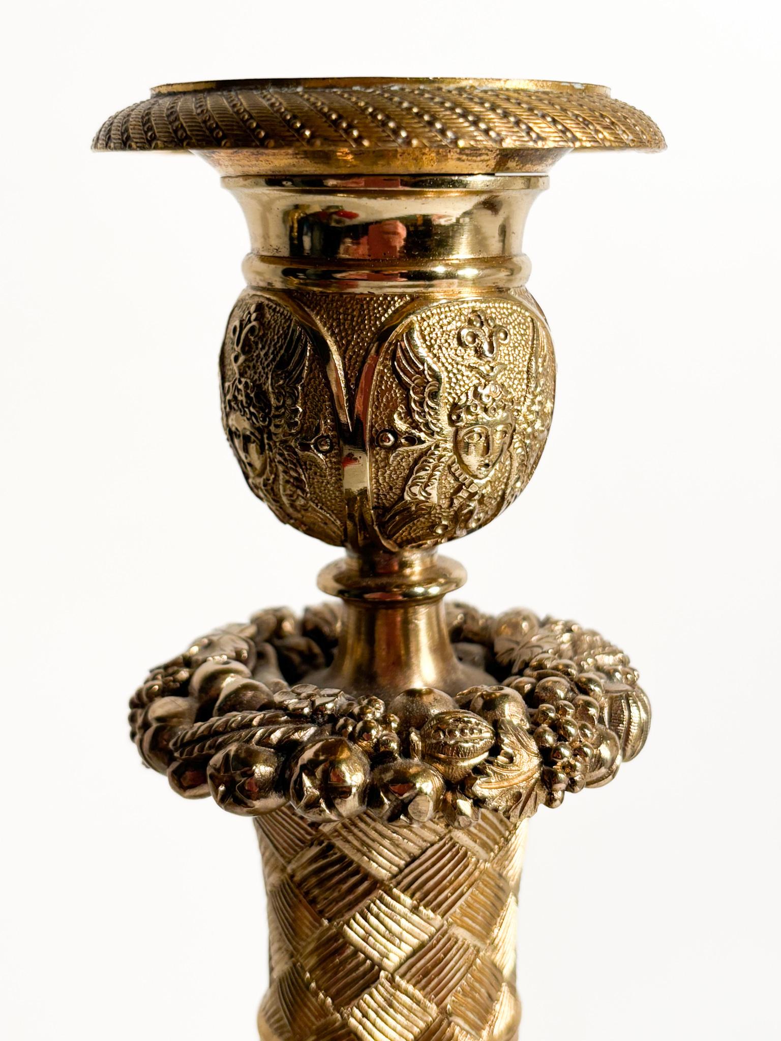 Mid-20th Century Gilded Bronze Candlestick Worked in Relief 20th Century For Sale