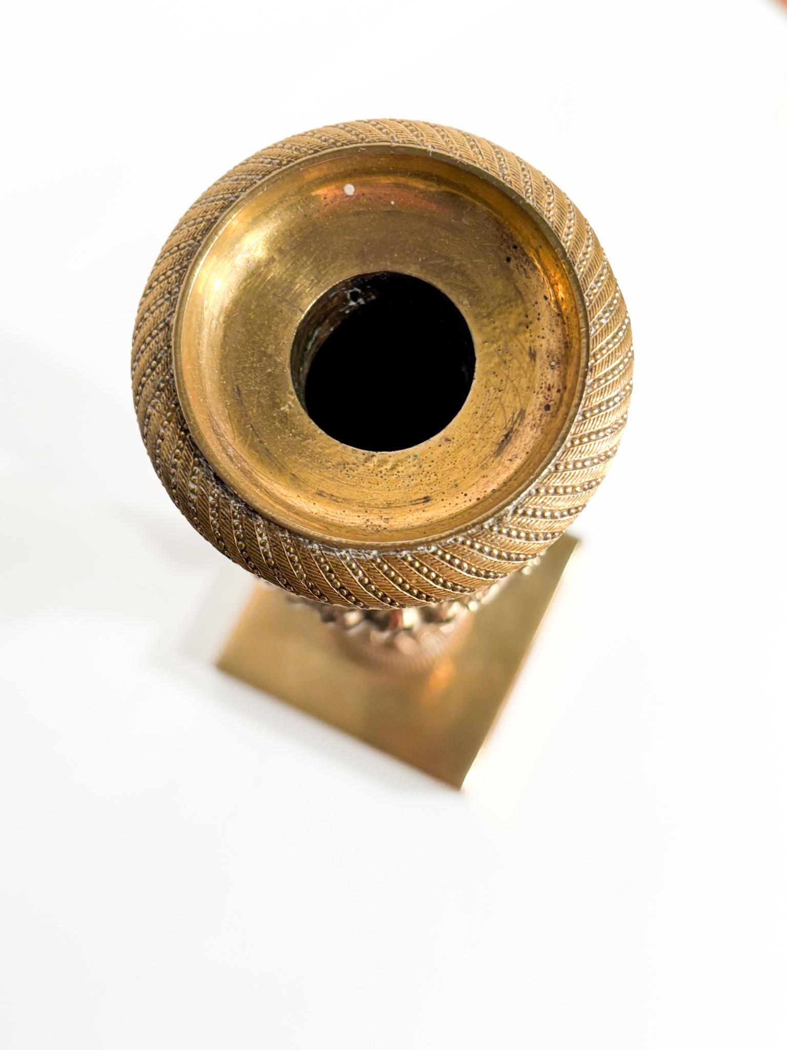 Gilded Bronze Candlestick Worked in Relief 20th Century For Sale 1