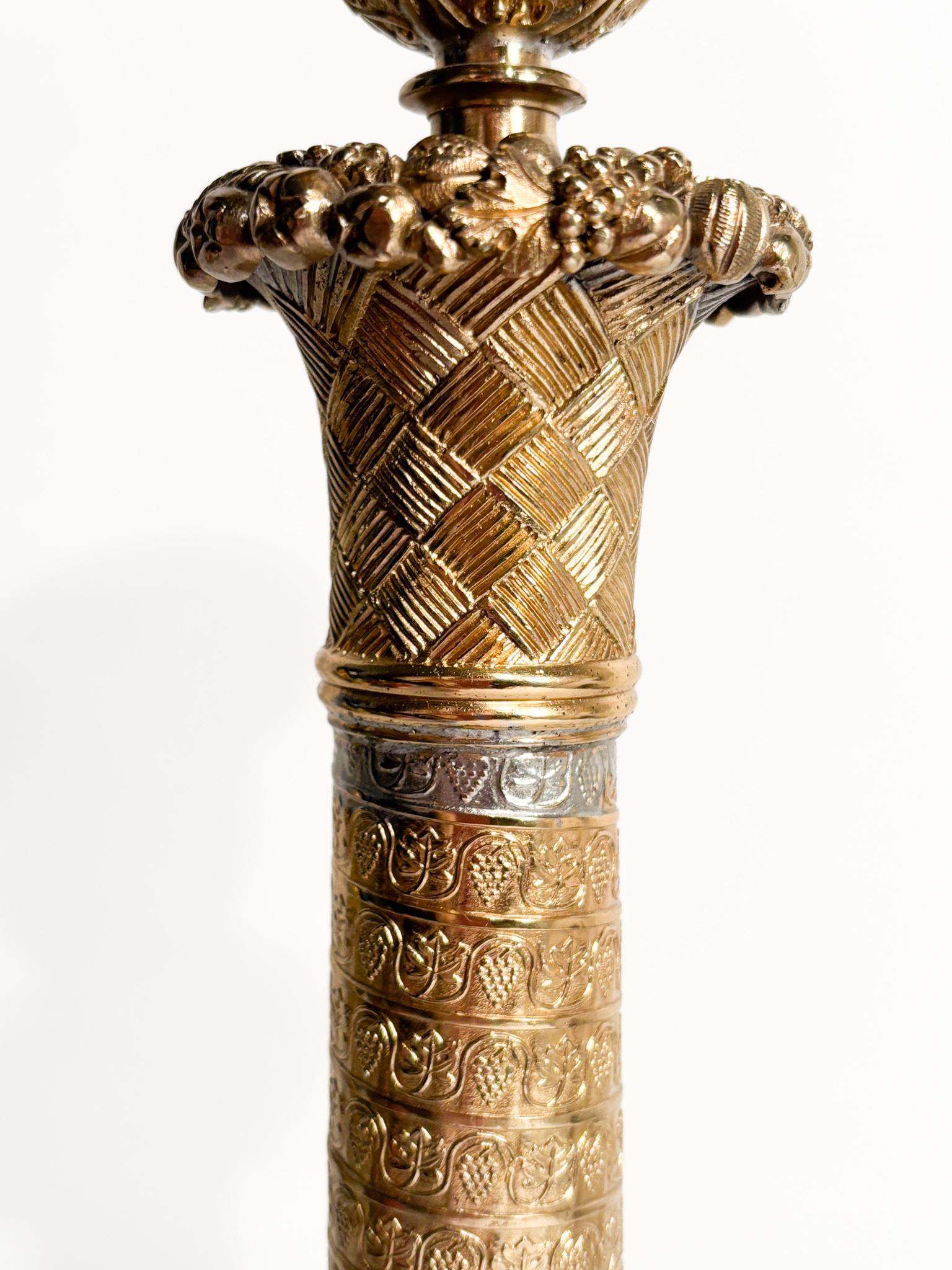Gilded Bronze Candlestick Worked in Relief 20th Century For Sale 2