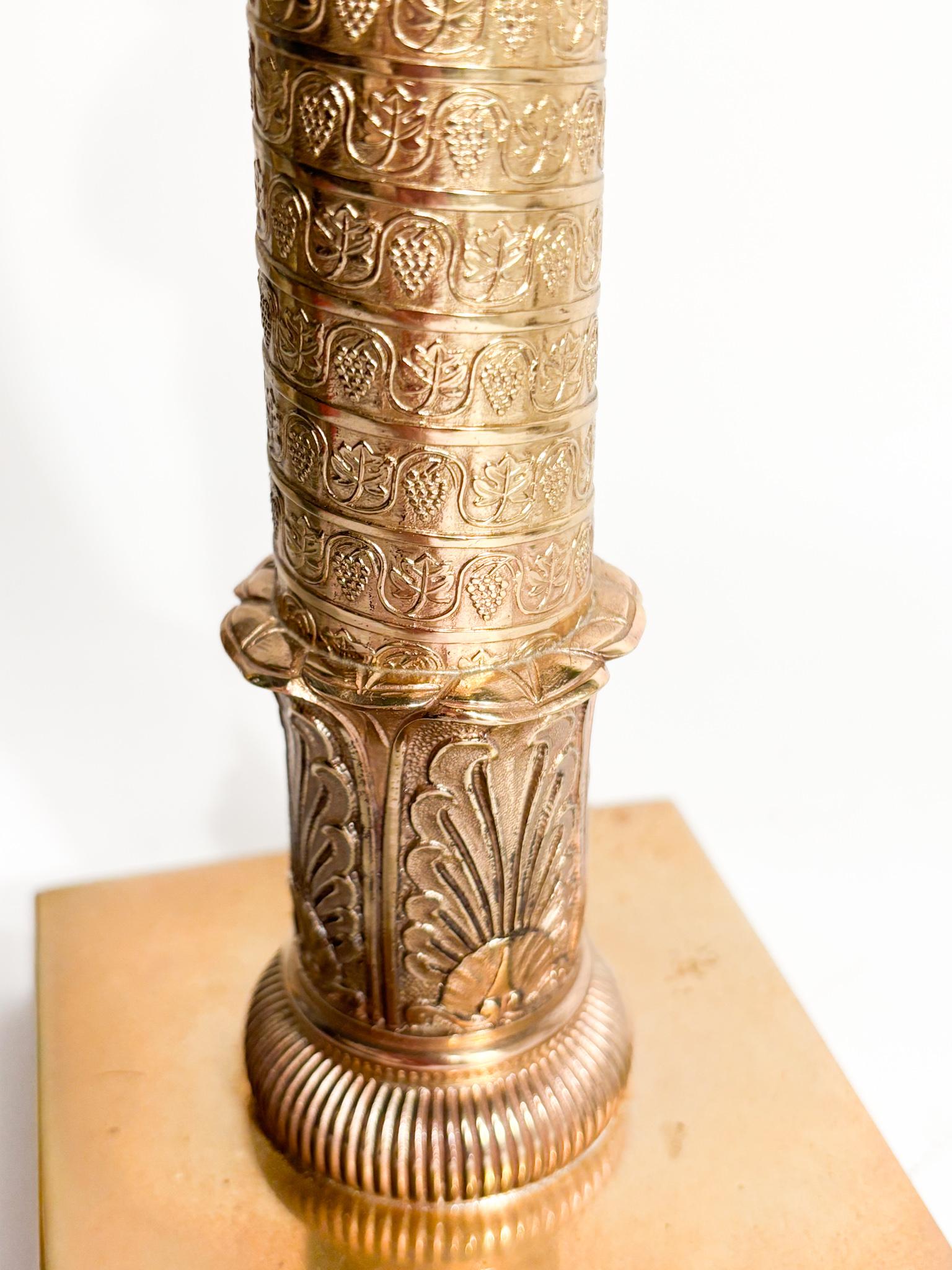 Gilded Bronze Candlestick Worked in Relief 20th Century For Sale 3