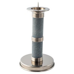 Sky Blue Shagreen Leather Candlestick - Modern Design and Art Deco Elegance
