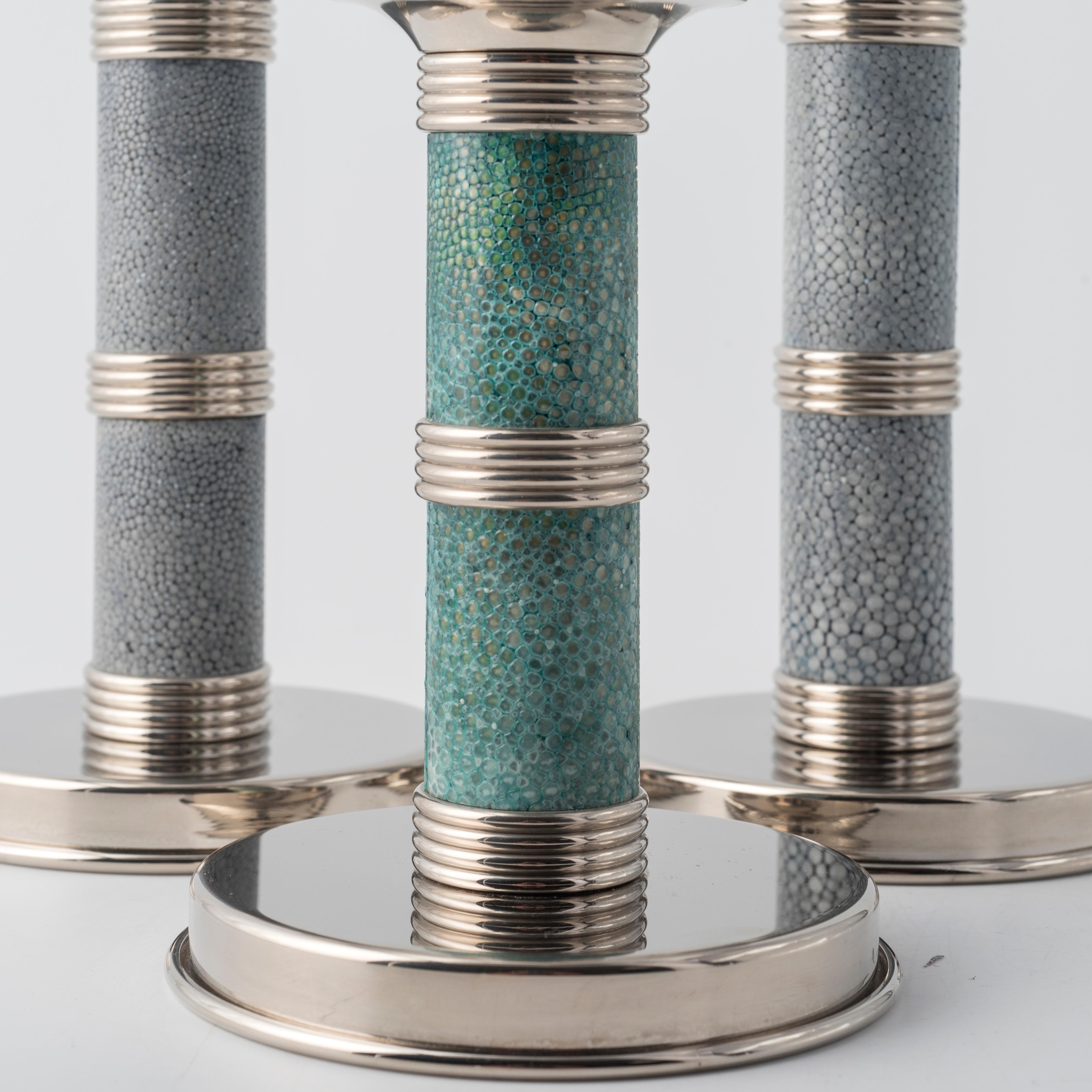 Hand-Crafted Candlestick in Emerald Green Shagreen - Galucharme Collection by Nino Basso For Sale