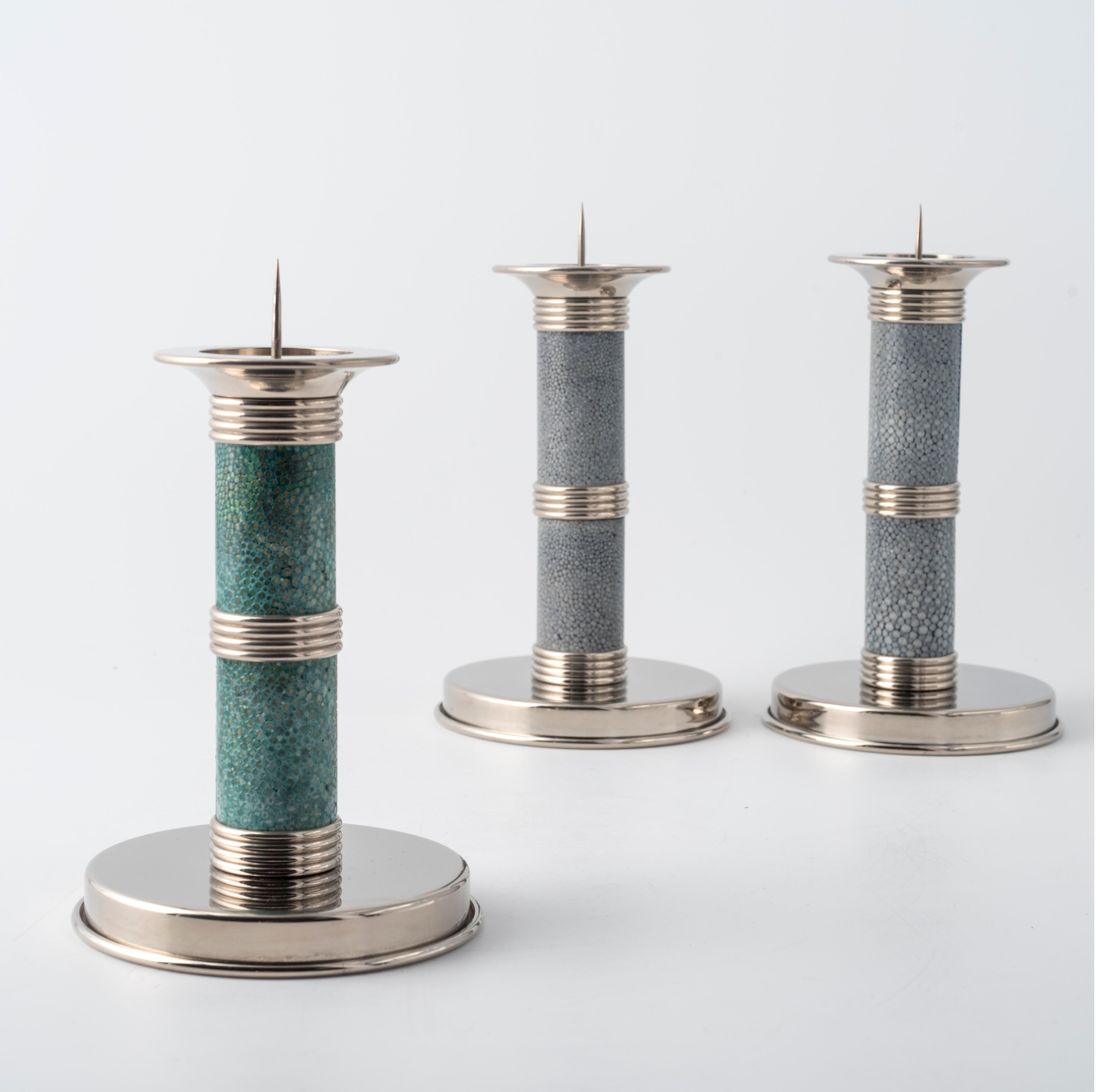 Candlestick in Emerald Green Shagreen - Galucharme Collection by Nino Basso In New Condition For Sale In Spilimbergo, IT