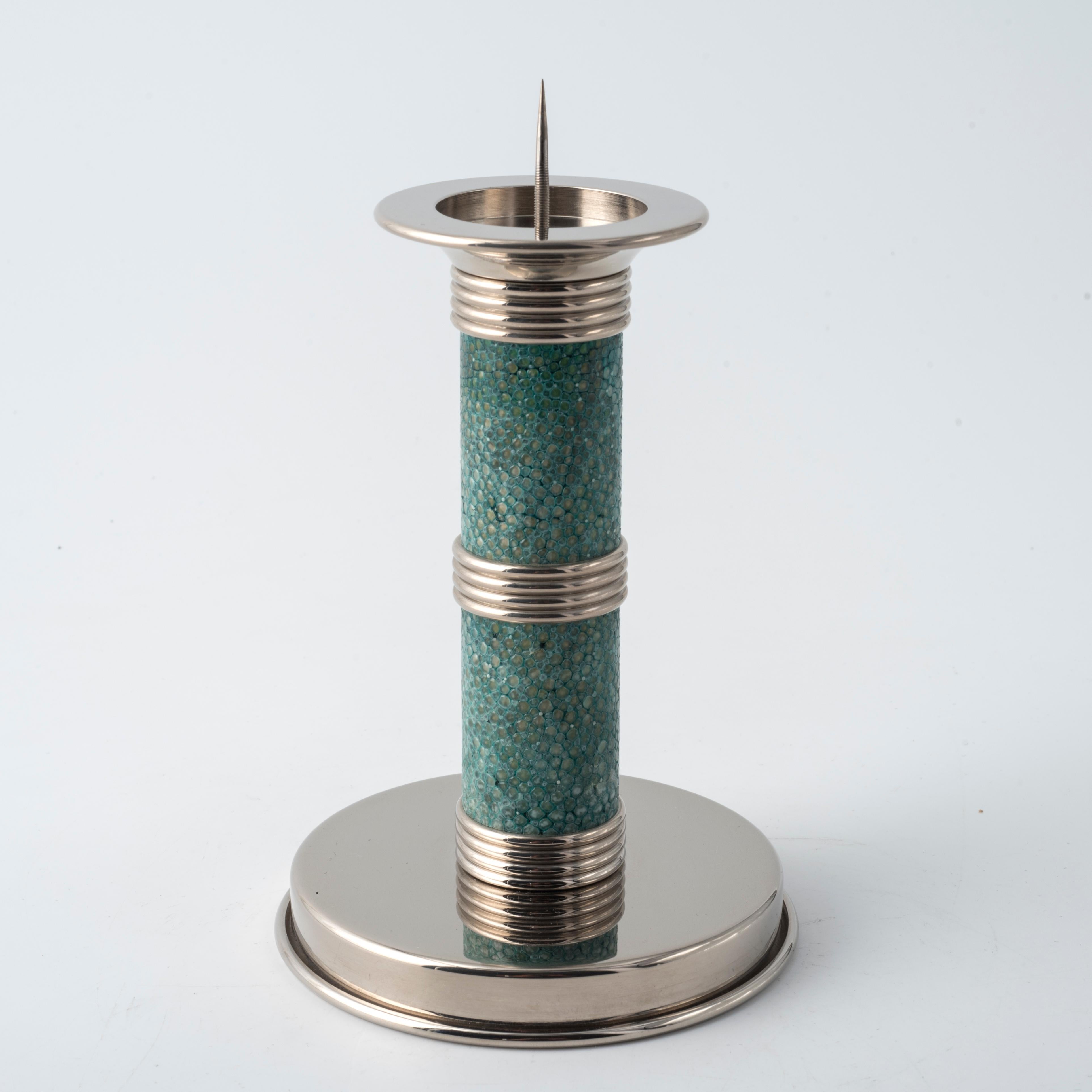 Contemporary Candlestick in Emerald Green Shagreen - Galucharme Collection by Nino Basso For Sale