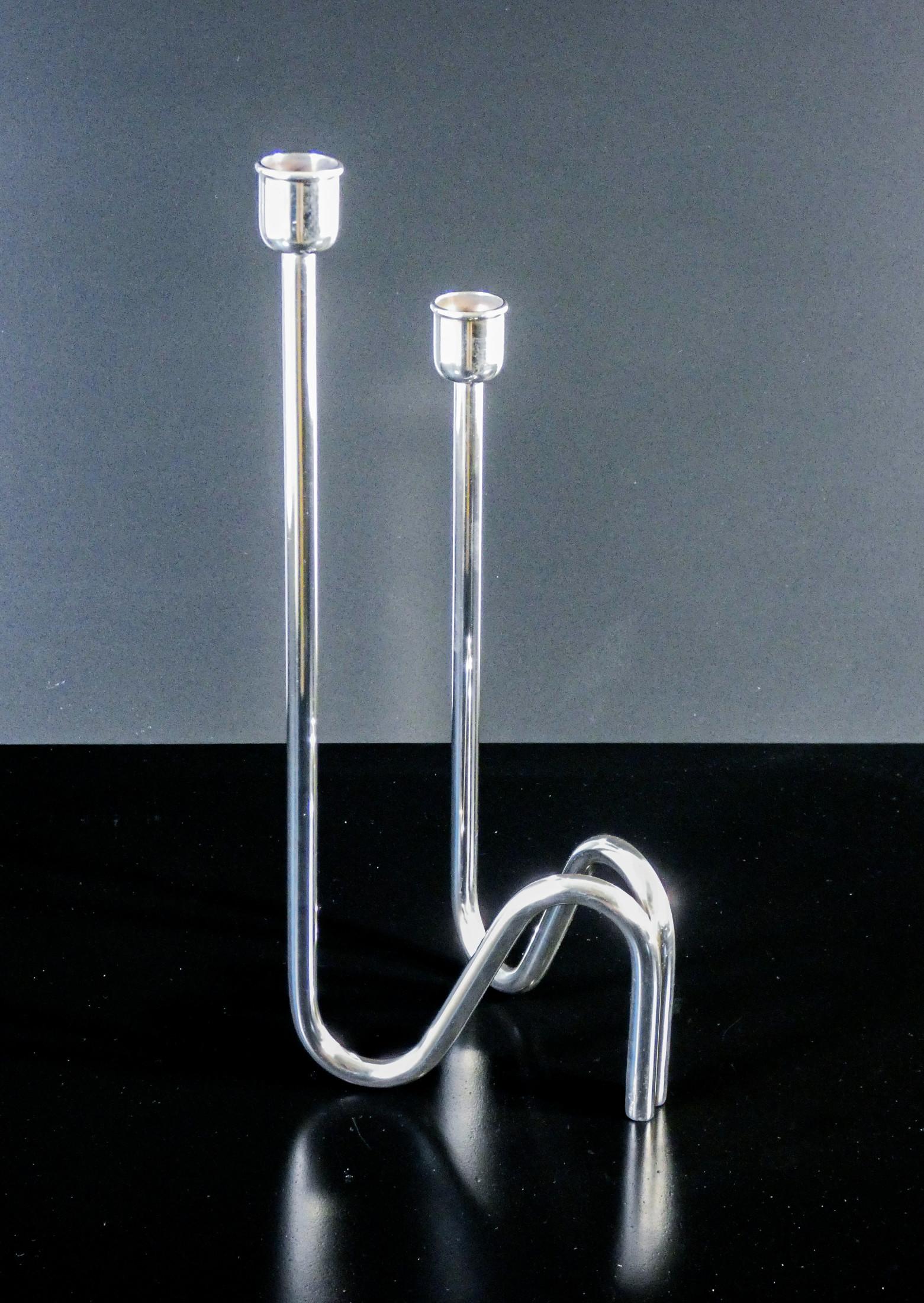 Italian Candlestick mod. Fiamma design Lino SABATTINI, in silver-plated metal. 70s/80s For Sale