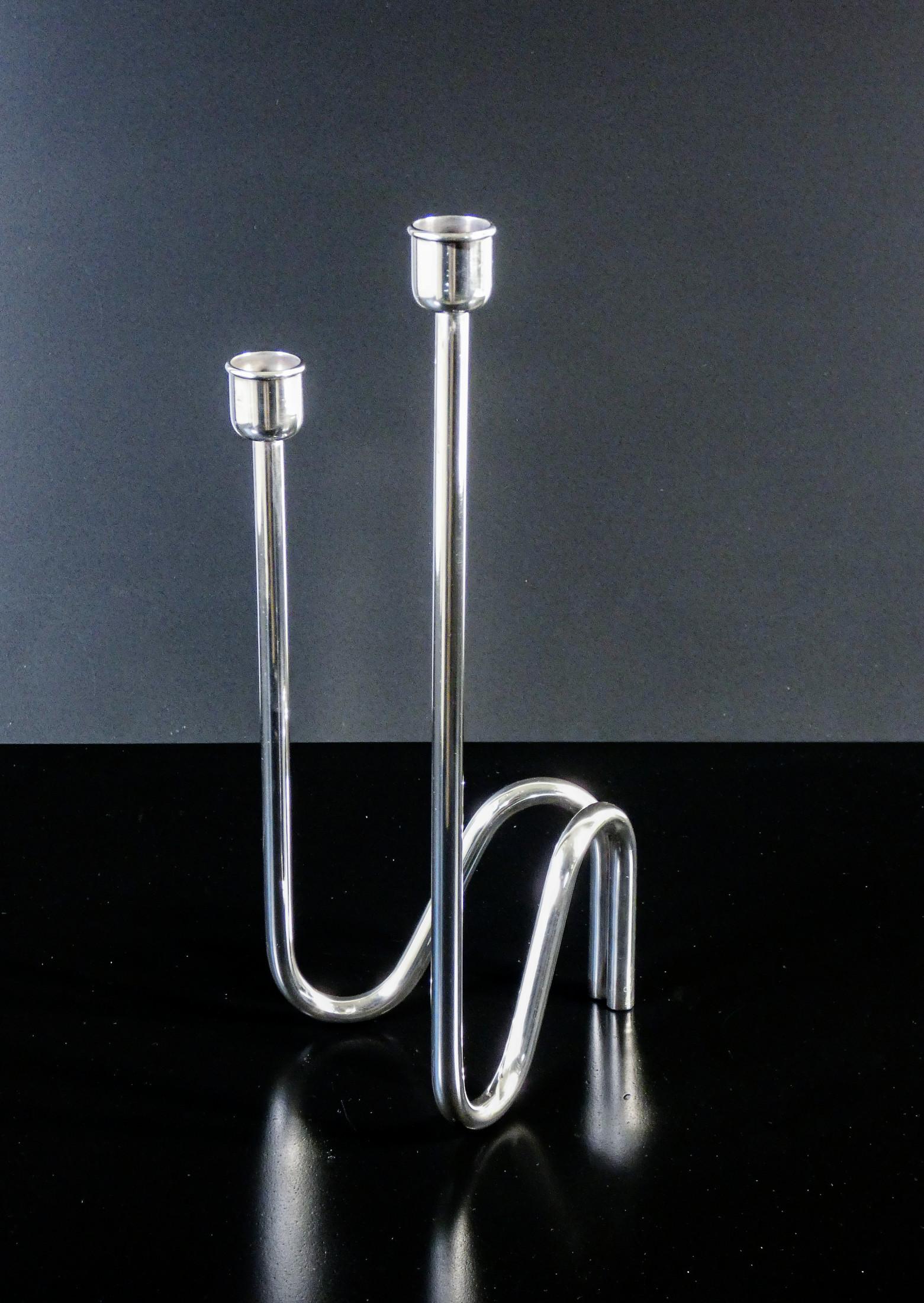 Silvered Candlestick mod. Fiamma design Lino SABATTINI, in silver-plated metal. 70s/80s For Sale