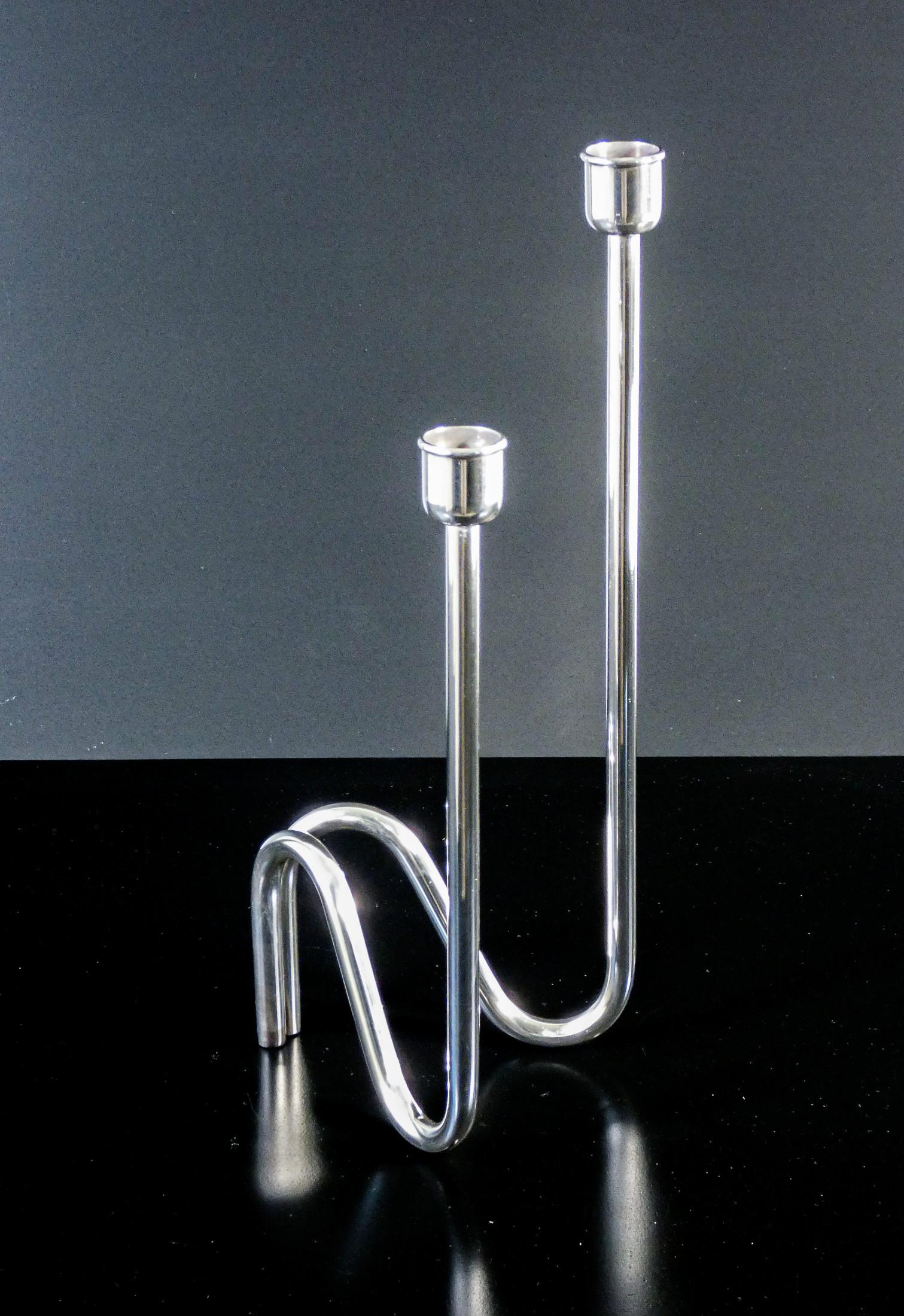 Candlestick mod. Fiamma design Lino SABATTINI, in silver-plated metal. 70s/80s In Good Condition For Sale In Torino, IT