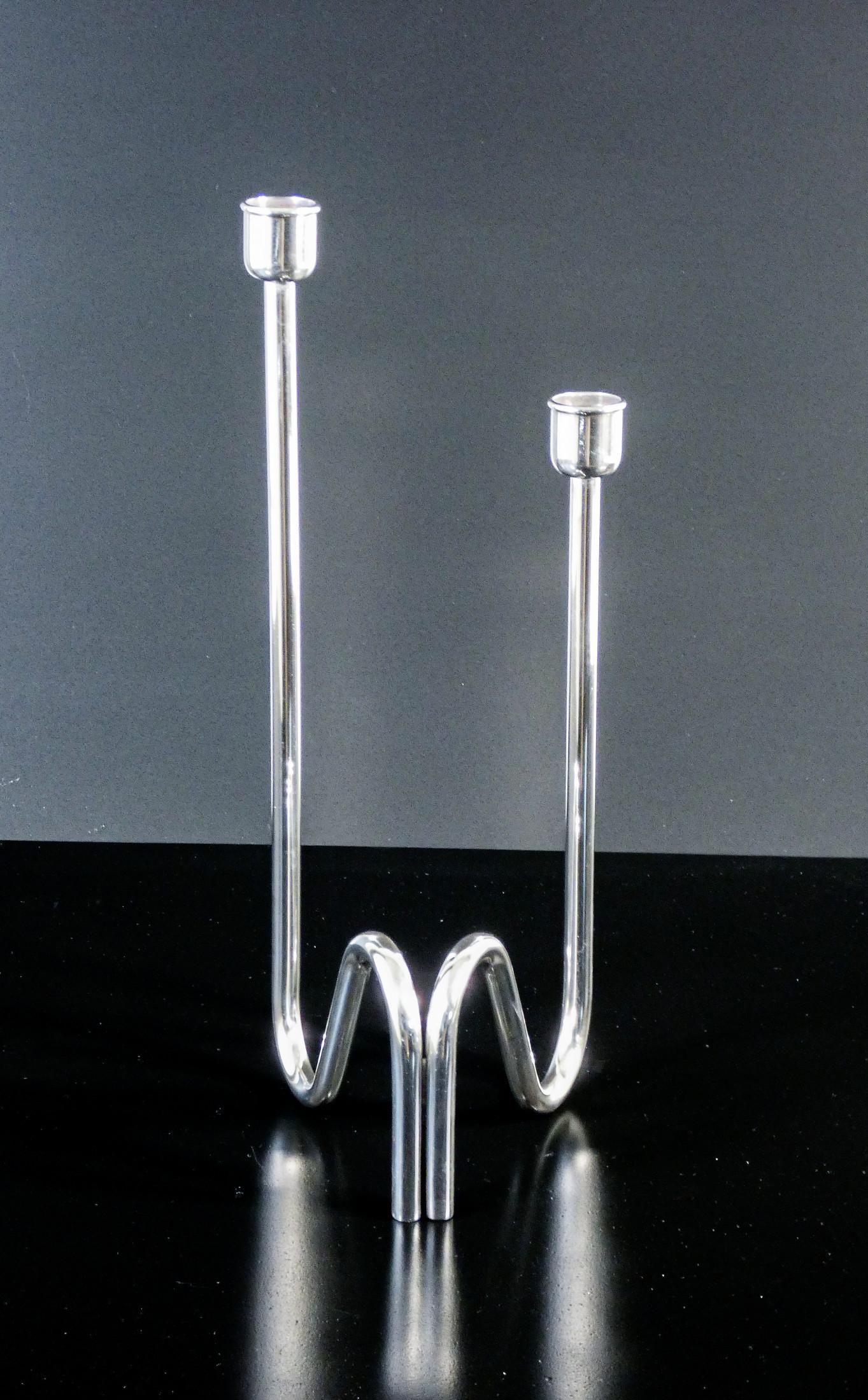 Late 20th Century Candlestick mod. Fiamma design Lino SABATTINI, in silver-plated metal. 70s/80s For Sale
