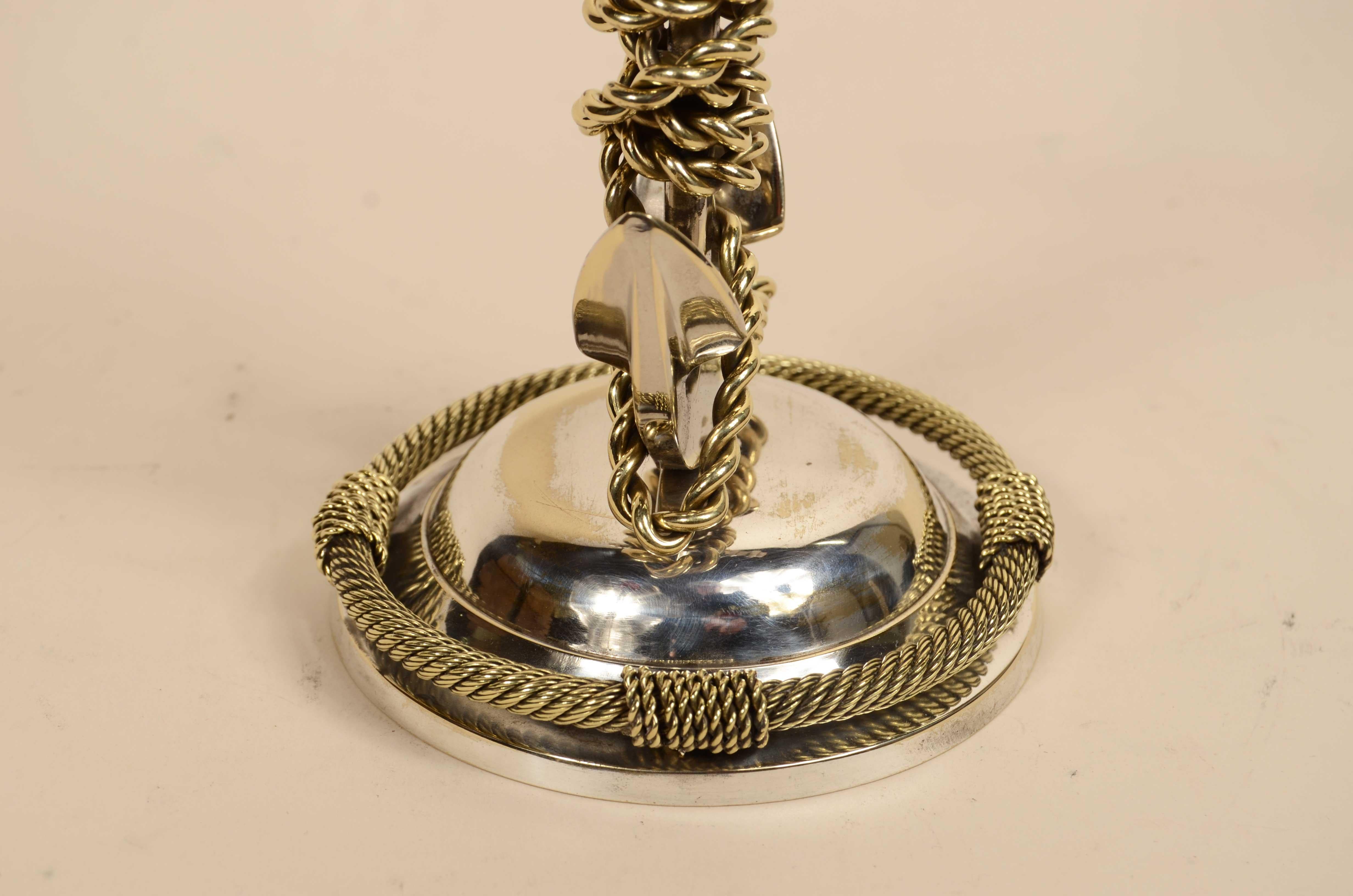 Bronzo Candeliere nautico fusione a cera persa in bronzo argentato Inghilterra anni '20 in vendita