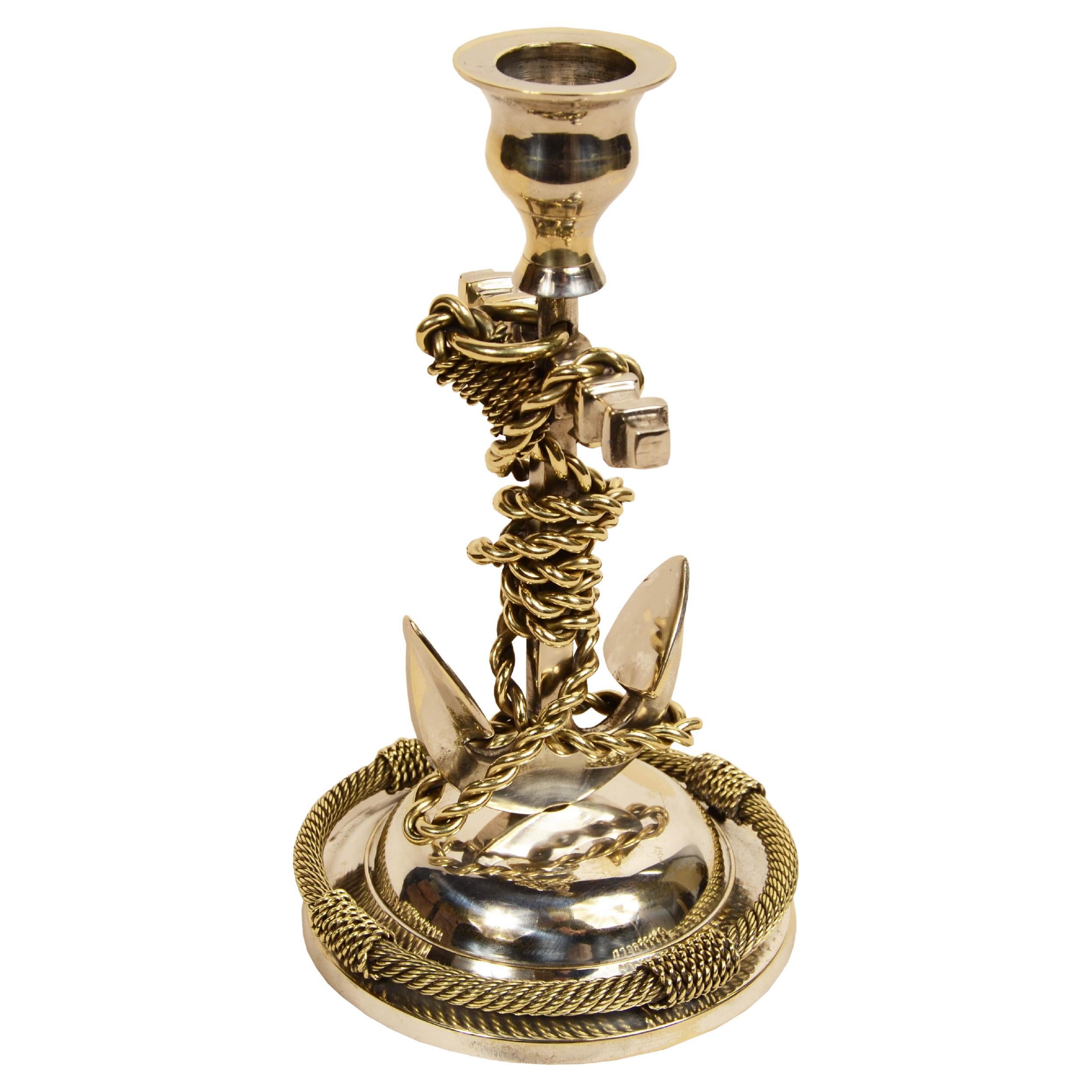 Nautical candlestick lost wax cast in silvered bronze England 1920s