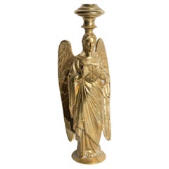 Single Candlestick with Angel in Gilded Bronze France 20th Century