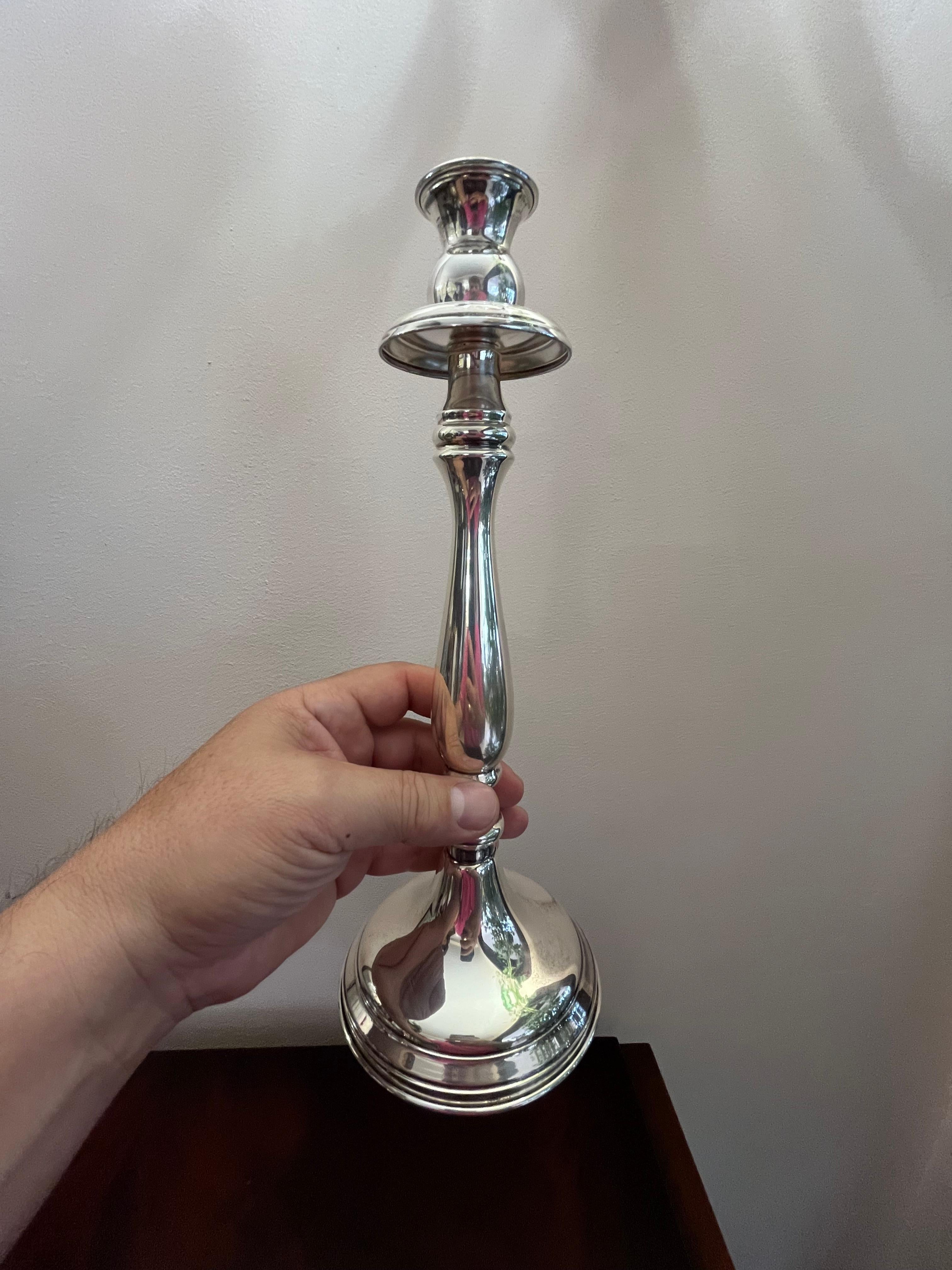 Vintage English Style Candlestick in 800 Silver, Italy, 1980s For Sale 1