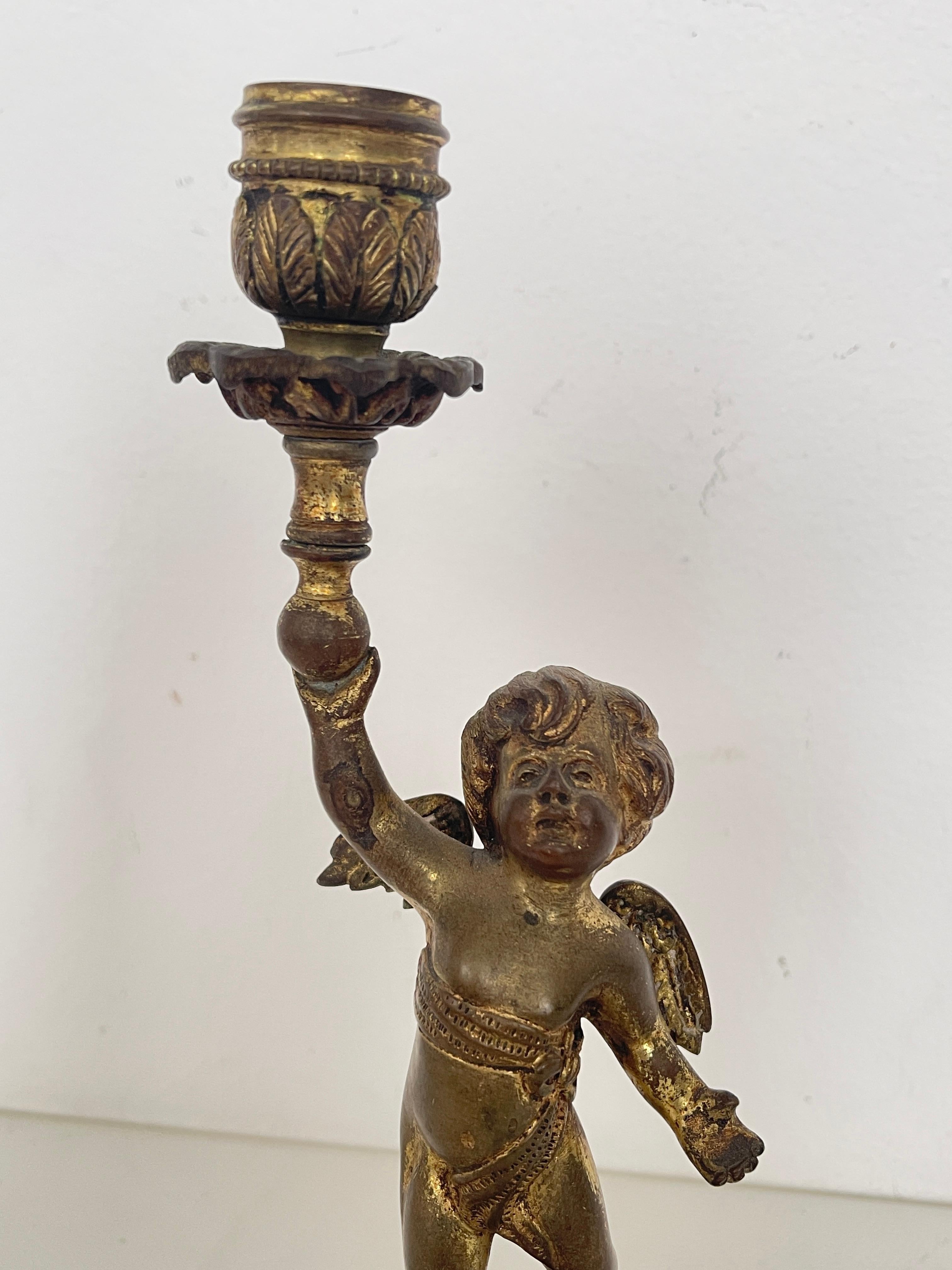 Italian Bougeoir Vintave en bronze doré avec Putto - Style baroque en vente