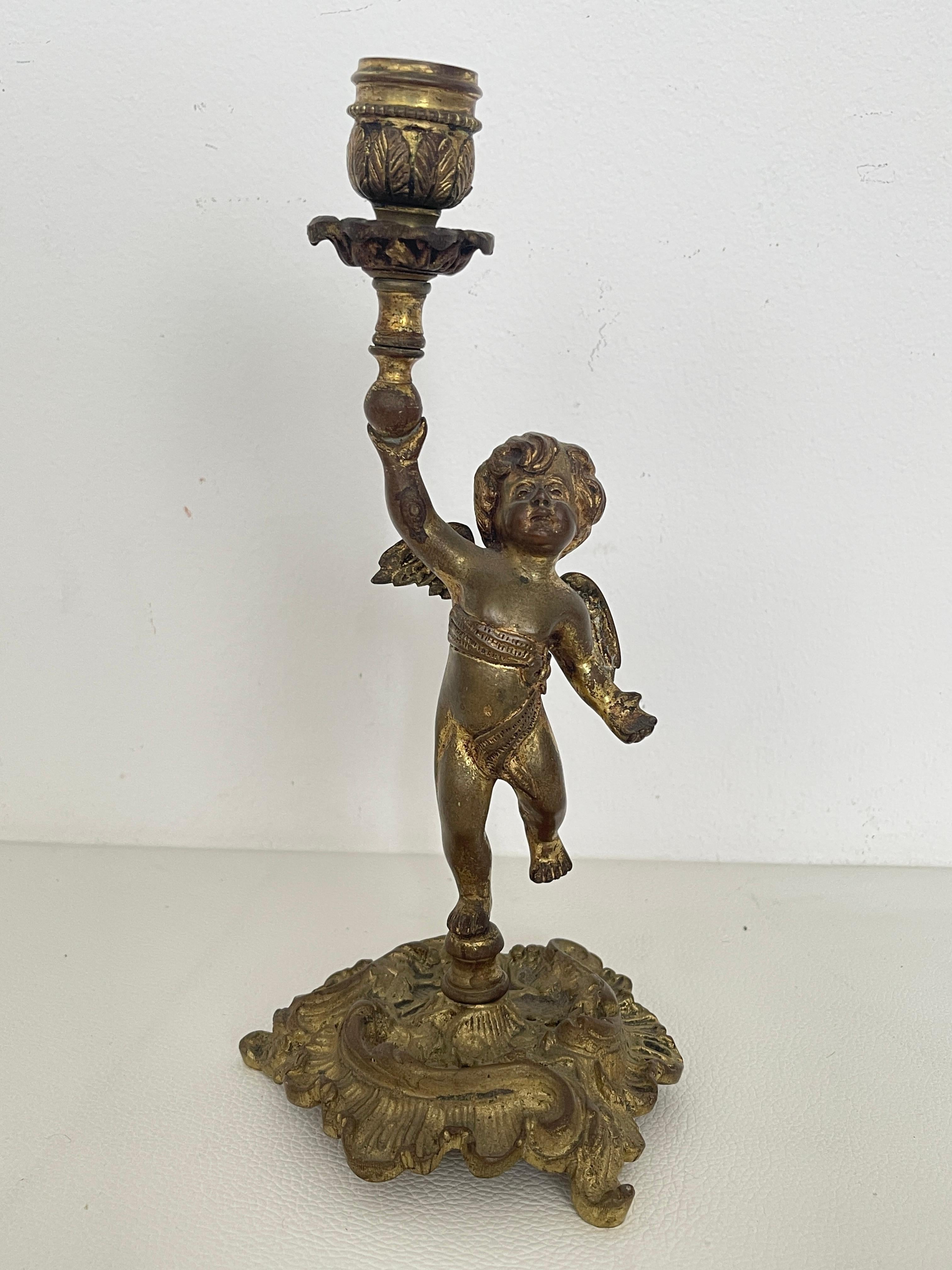 Bougeoir Vintave en bronze doré avec Putto - Style baroque Bon état - En vente à Cantù, IT