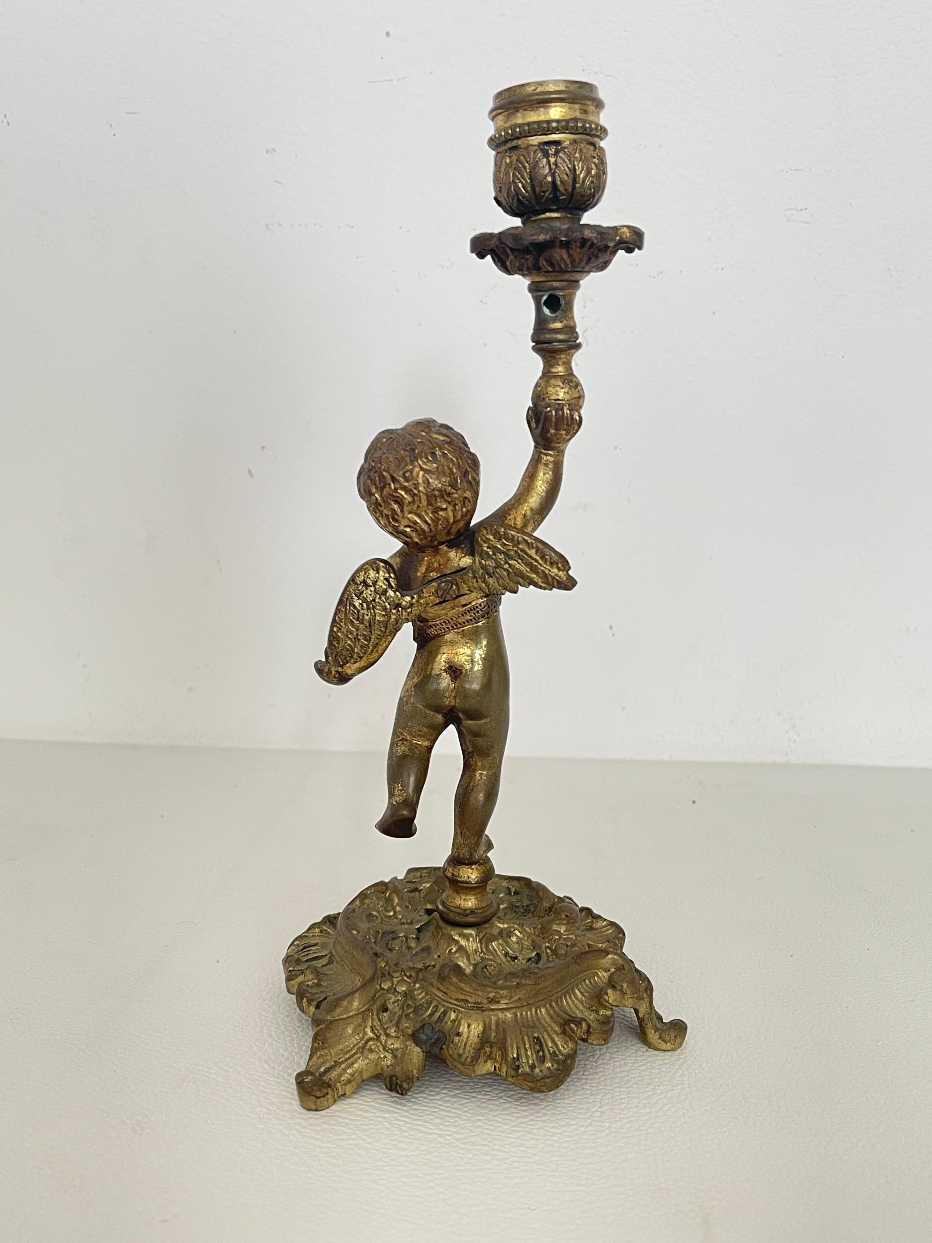 20th Century Bougeoir Vintave en bronze doré avec Putto - Style baroque en vente