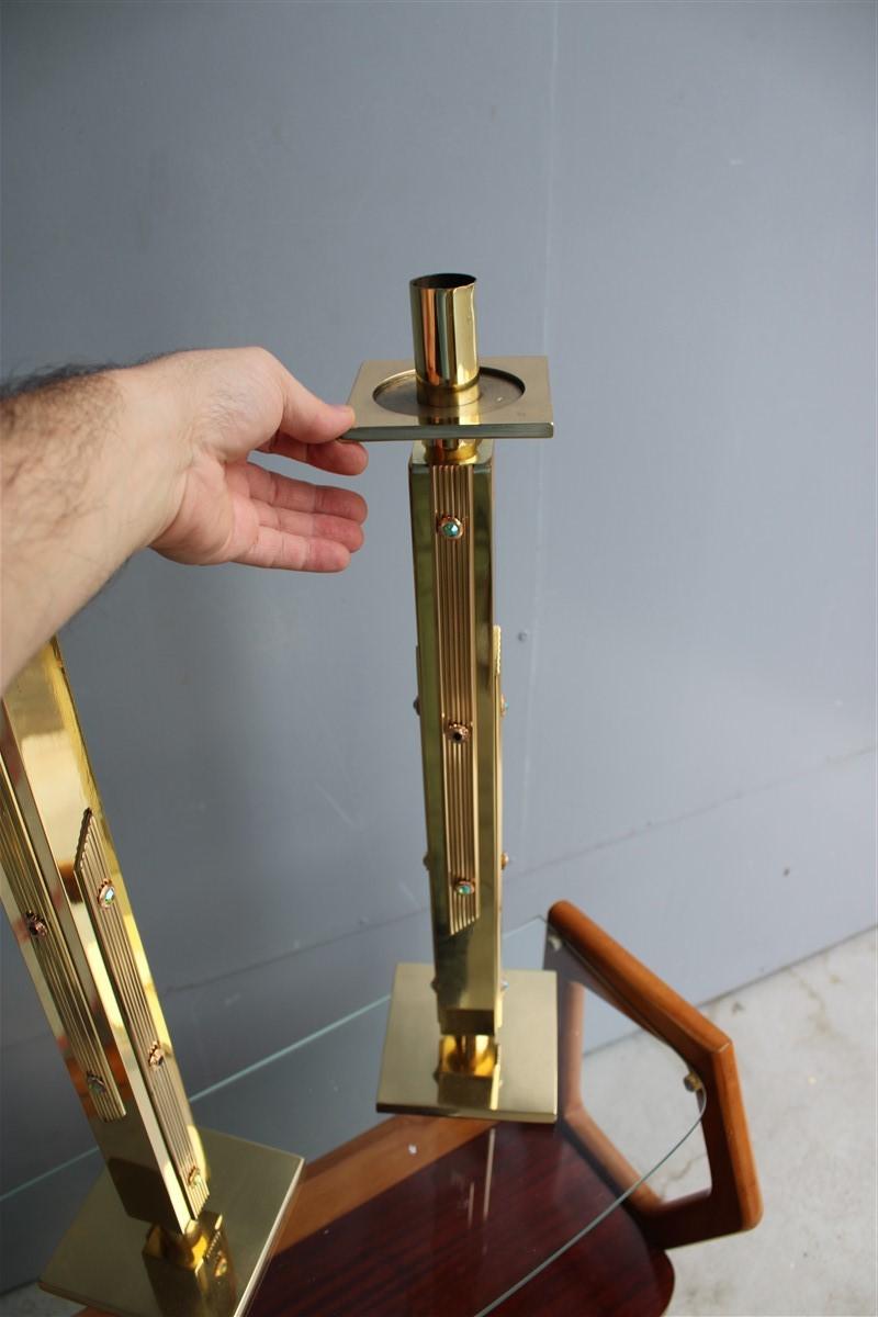 Luxury square candlesticks Italian design 1960s Solid brass Brutalist For Sale 6