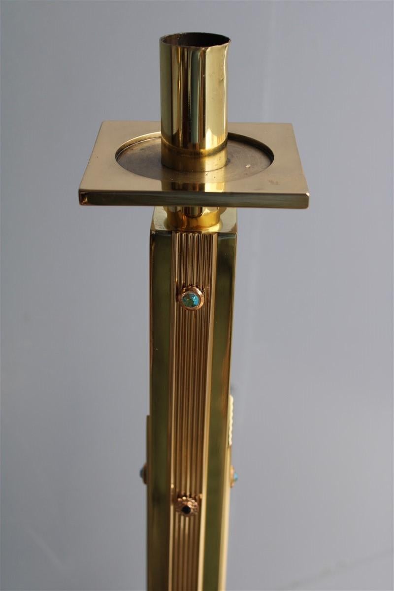 Luxury square candlesticks Italian design 1960s Solid brass Brutalist For Sale 7