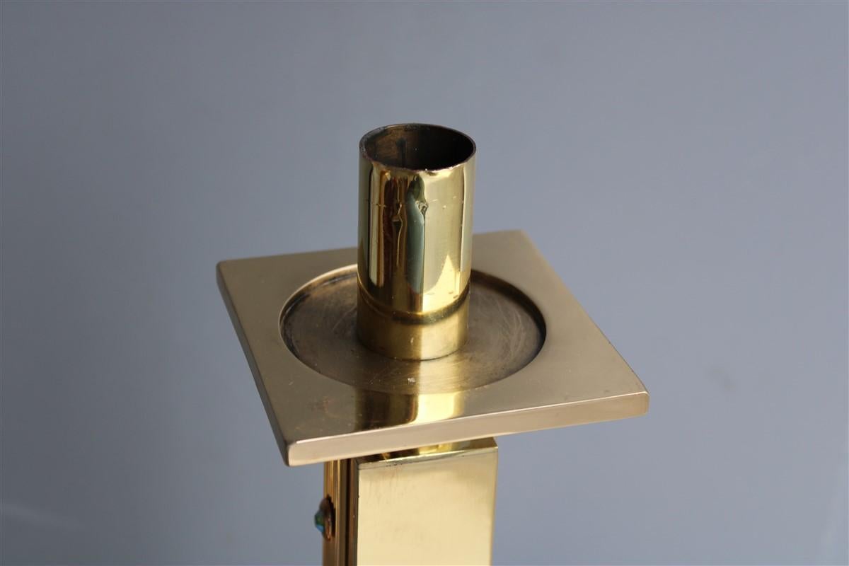 Brass Luxury square candlesticks Italian design 1960s Solid brass Brutalist For Sale