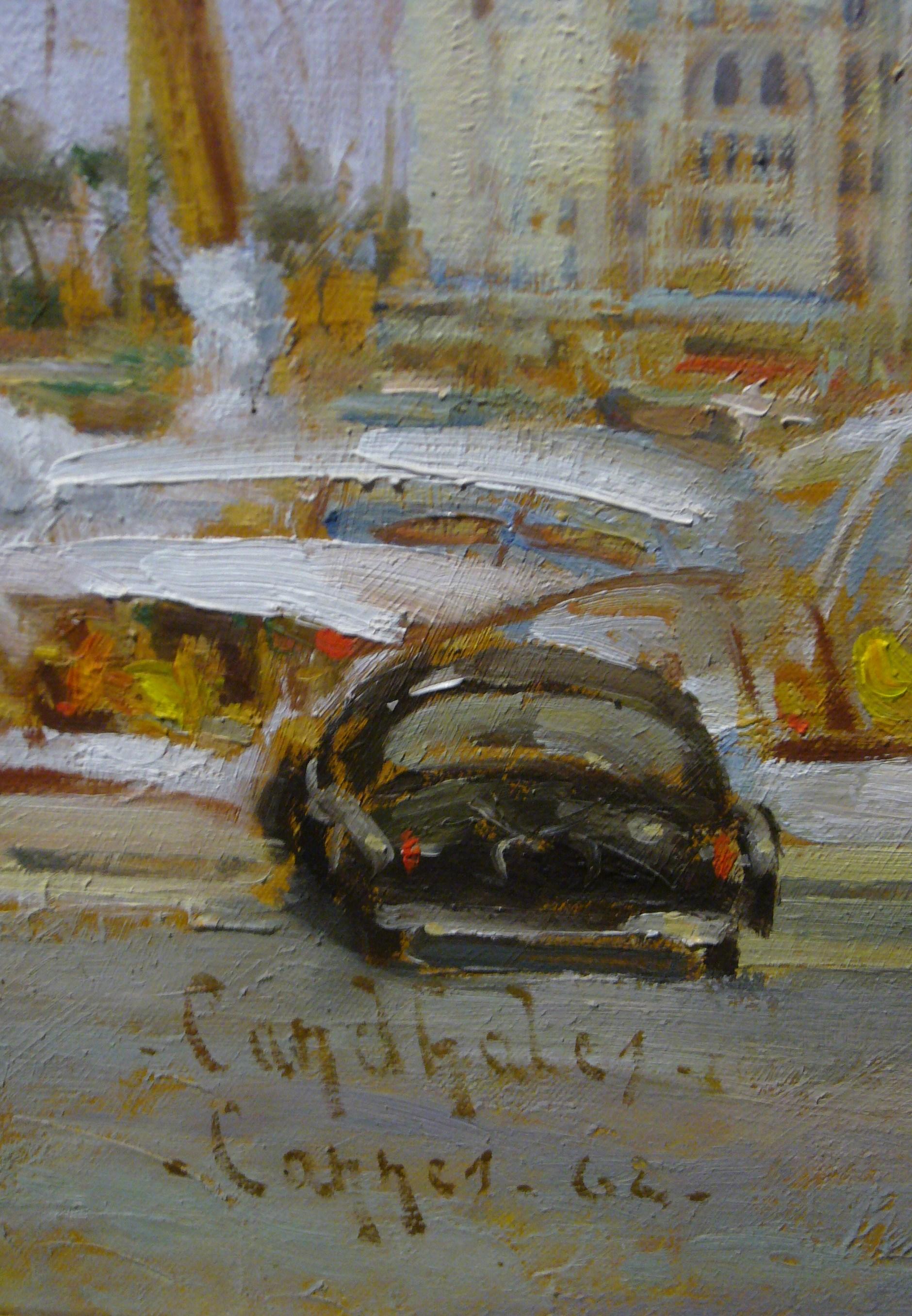 Cannes (Südfrankreich) – Öl auf Leinwand, 50x61 cm. (Grau), Figurative Painting, von Candhales