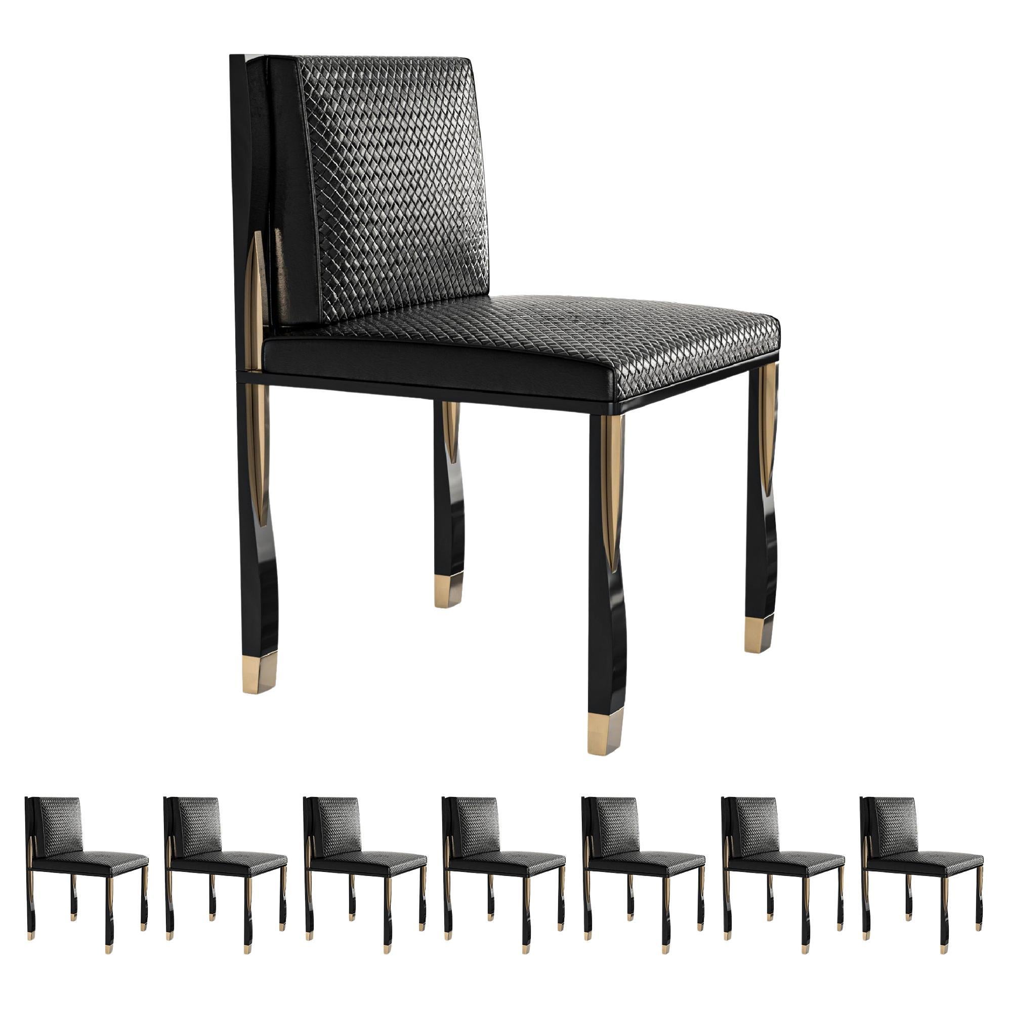 Sedia "Candice", set di otto, con dettagli in acciaio inossidabile e bronzo, Istanbul