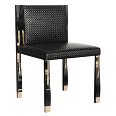 "Candice" Chair with Stainless Steel, Bronze Details and Woven Leather, Istanbul