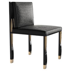 "Candice" Chair with Stainless Steel, Bronze Details and Woven Leather, Istanbul