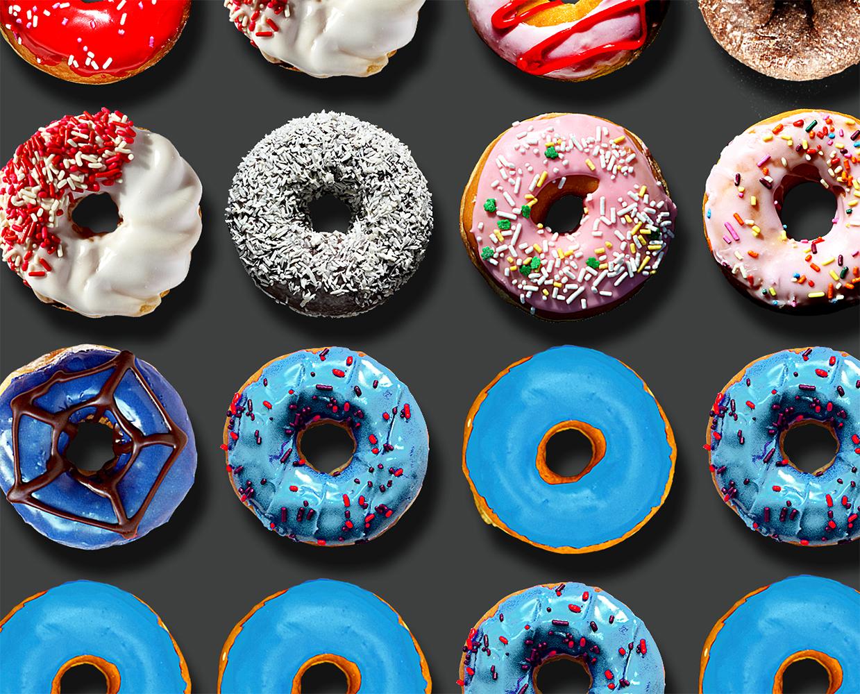Large Superman Donuts, 60x48, One of a kind Photo arrangement of Donuts - Photograph by Candice CMC