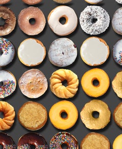 "Large Wonka Donuts" 60x49" pop art photographic arrangement of donuts portrait