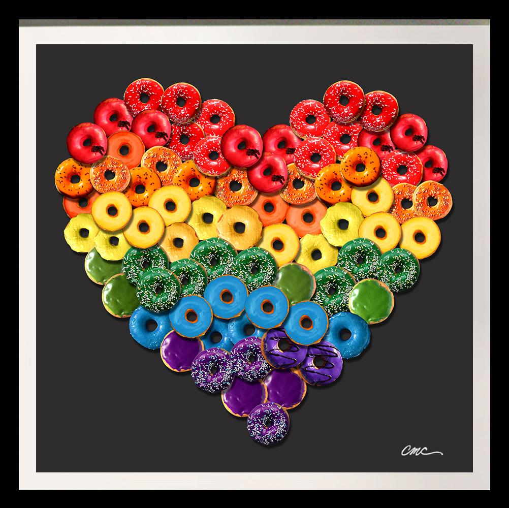 Candice CMC Abstract Print - "Rainbow Donuts" limited edition Photographic arrangement of Donuts on rag paper