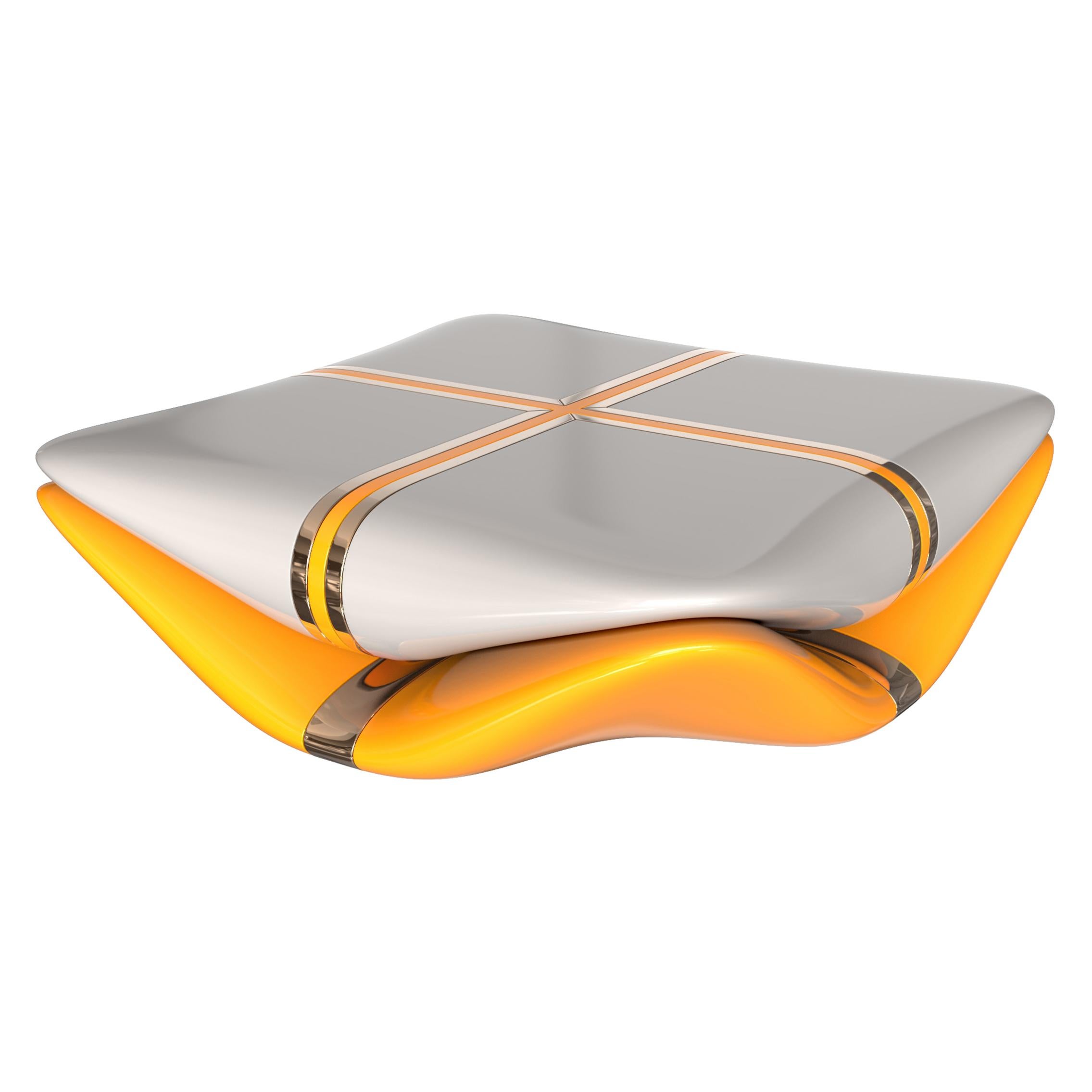 Table basse Candice avec détails en acier inoxydable et bronze, Istanbul en vente 1