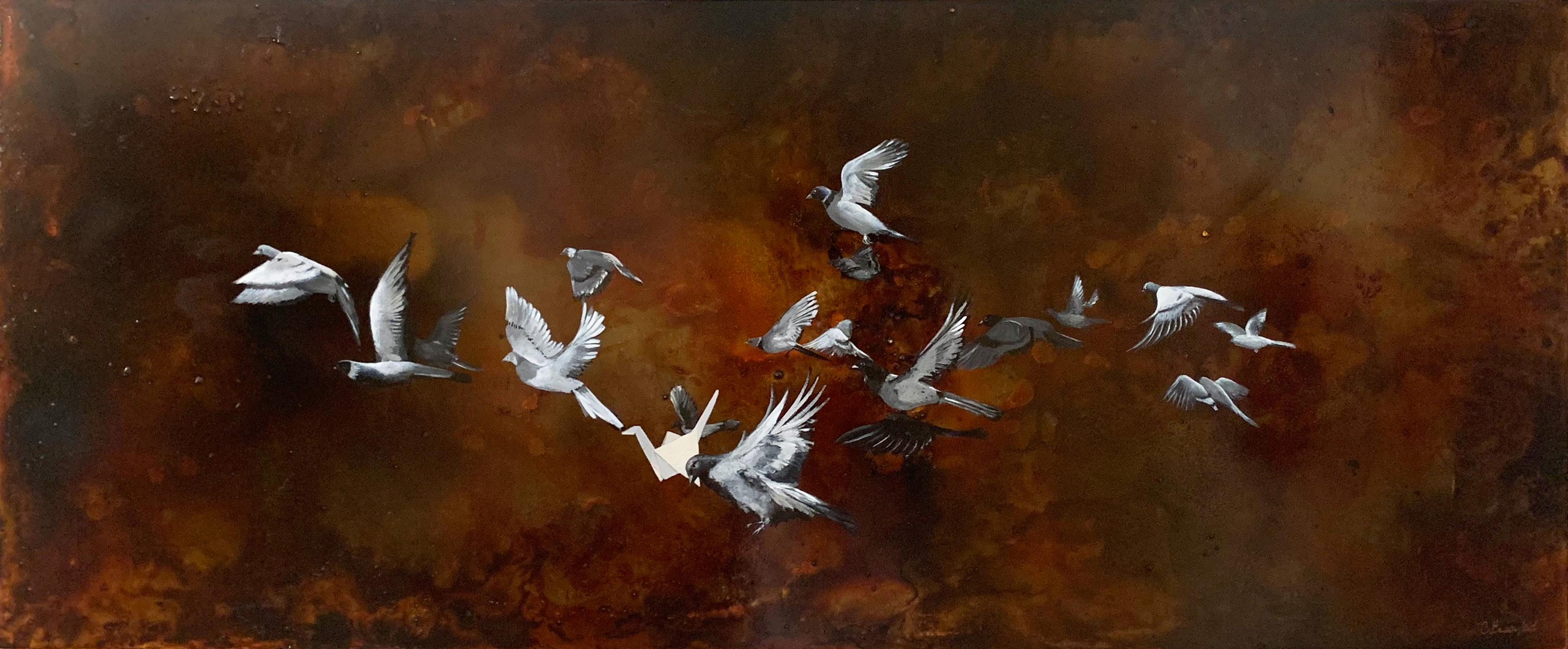 Il ne s'agit pas d'une horloge d'oiseaux, peinture d'origine - Art de Candice Eisenfeld