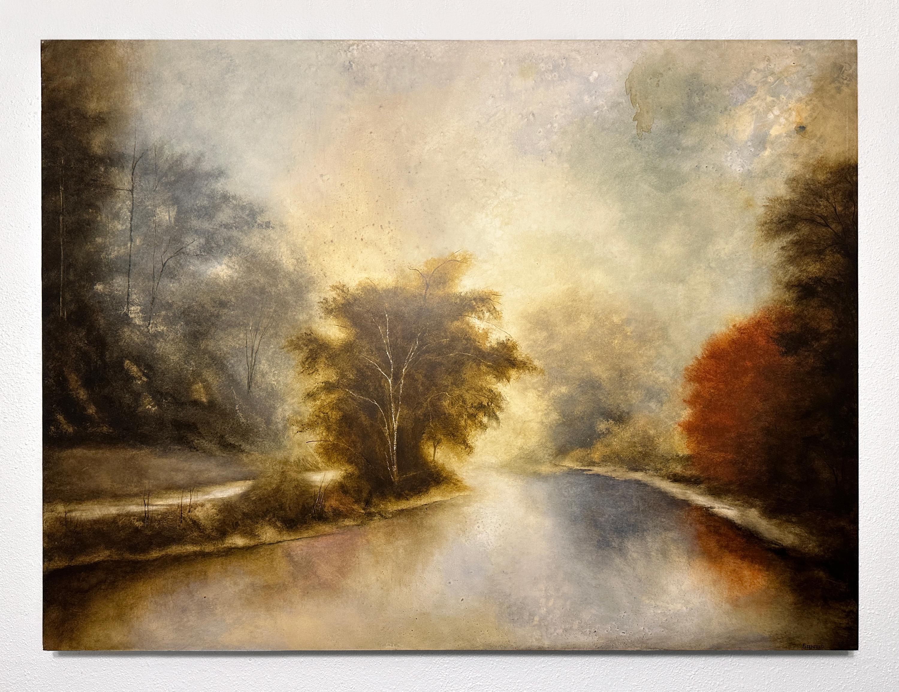 <p>Artist Comments<br>A quiet river winds through a grove of trees. The warm glow at the horizon in mid-October creates a dreamlike mist and softens the scene.Artist Candice Eisenfeld reflects that one returns to this place to think and let their