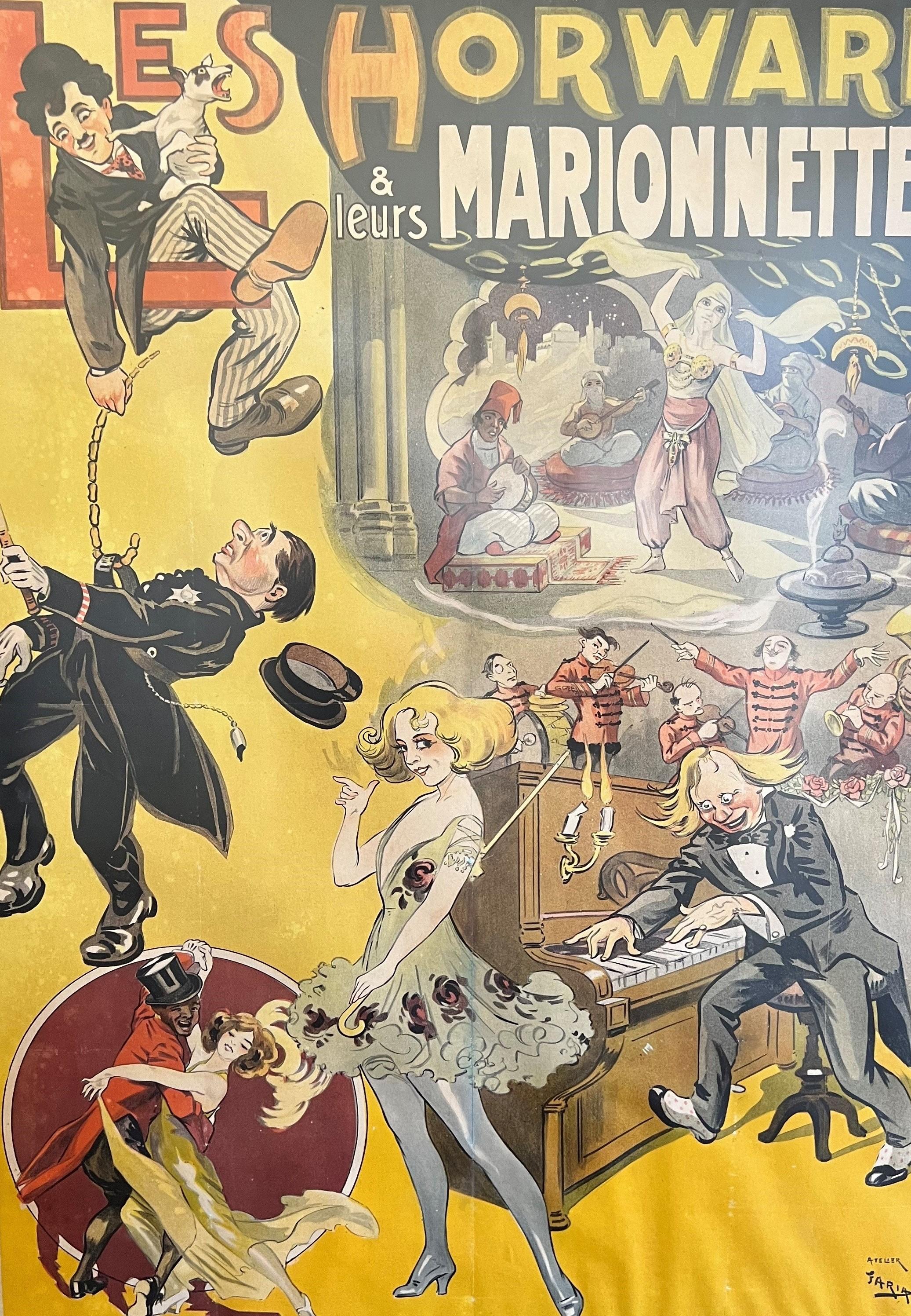 Grande manifesto teatrale francese per Les Howard e leures Marionettes - Print di Candido Aragonez de Faria