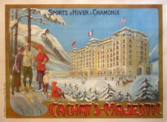 Original Vintage Cachats Majestic Chamonix French Travel Poster c1910 de Faria
