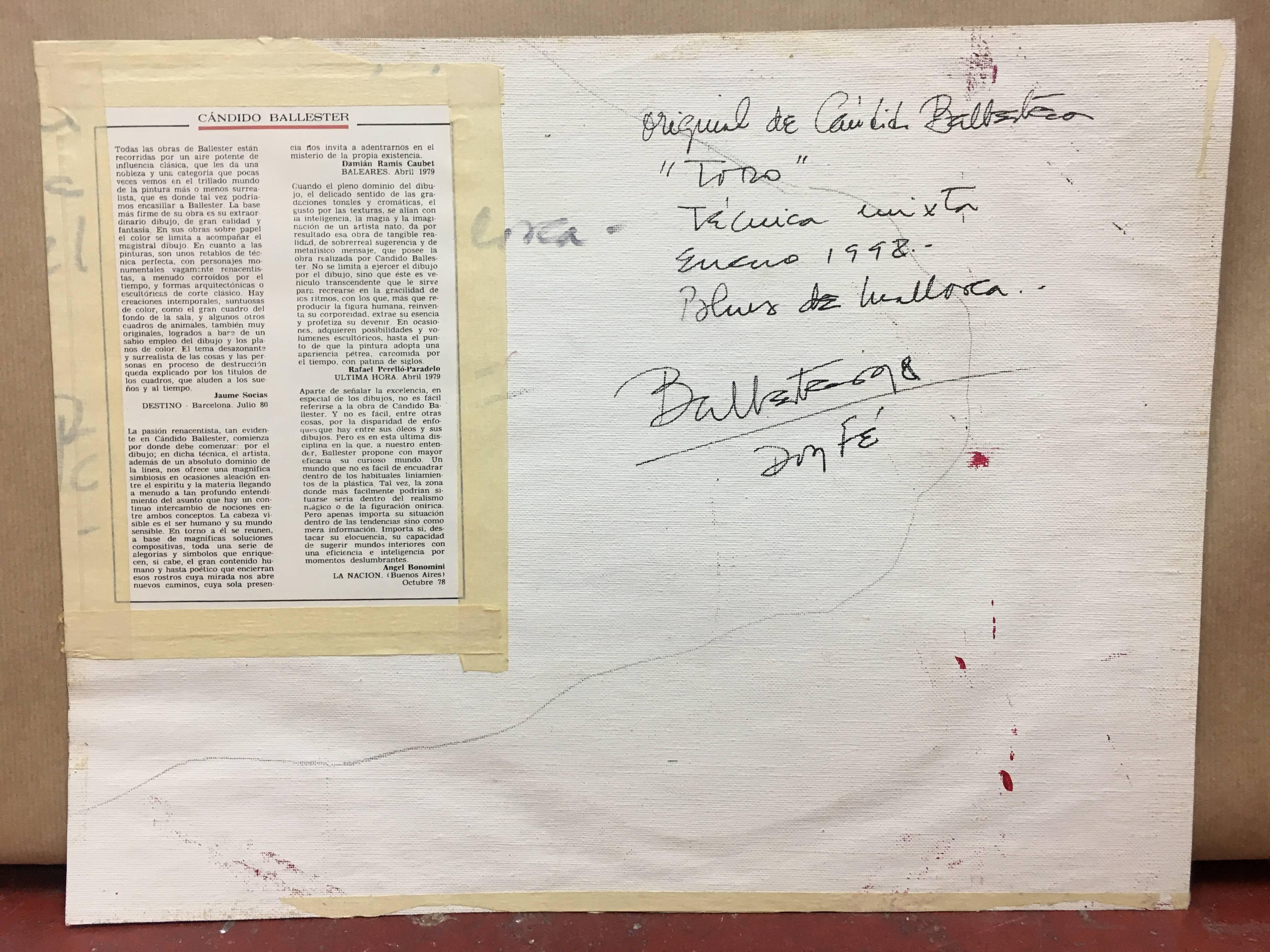 Sueño Original Magical Surrealism Pittura su carta a tecnica mista. cornice virtuale 
Cándido Ballester è un pittore contemporaneo di Maiorca nato nel 1926. Da bambino dovette emigrare in Argentina. Negli anni '60 inizia la sua carriera di pittore e