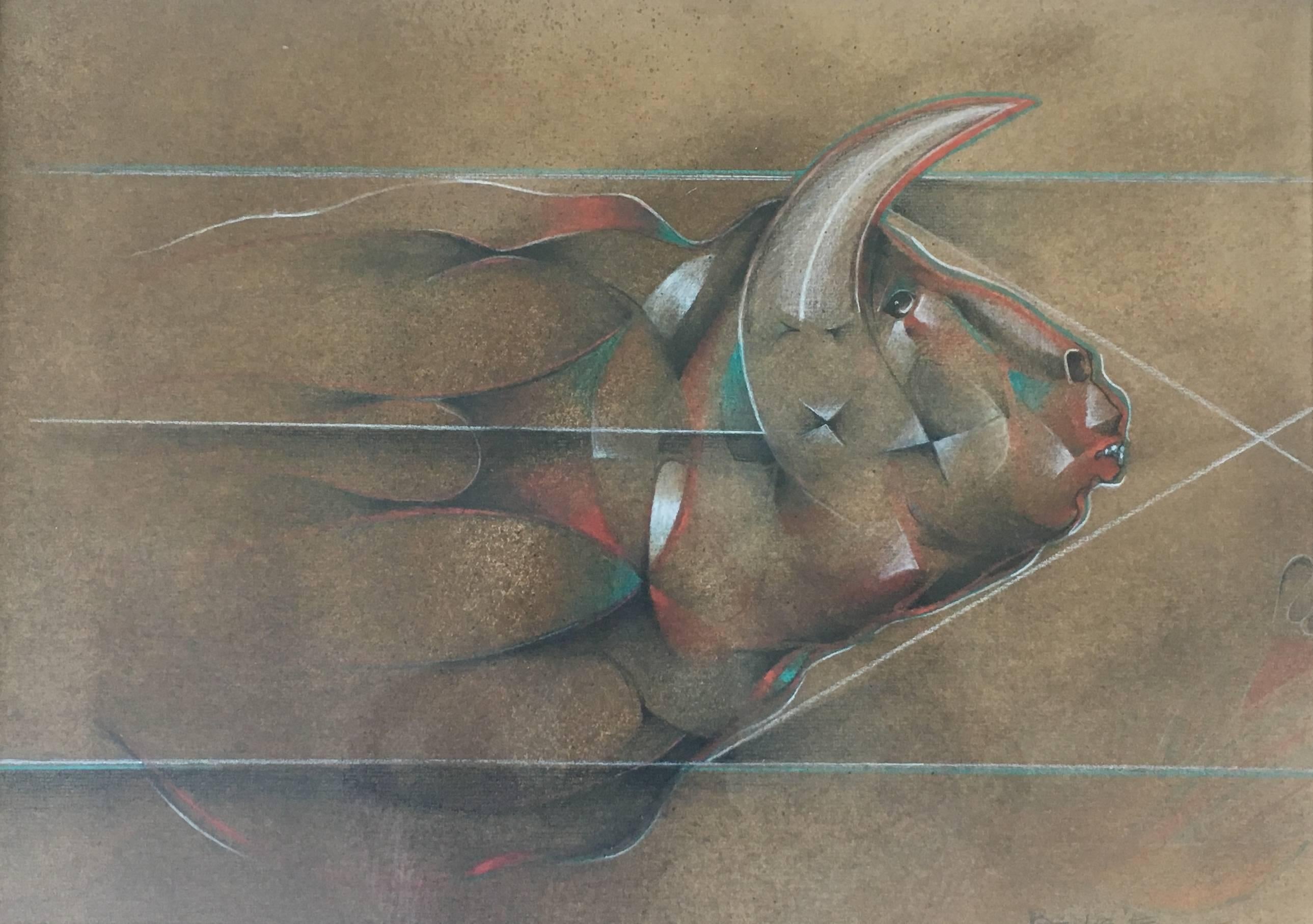 Candido Ballester Sueño originale Magical Surrealism carta a tecnica mista in vendita 2