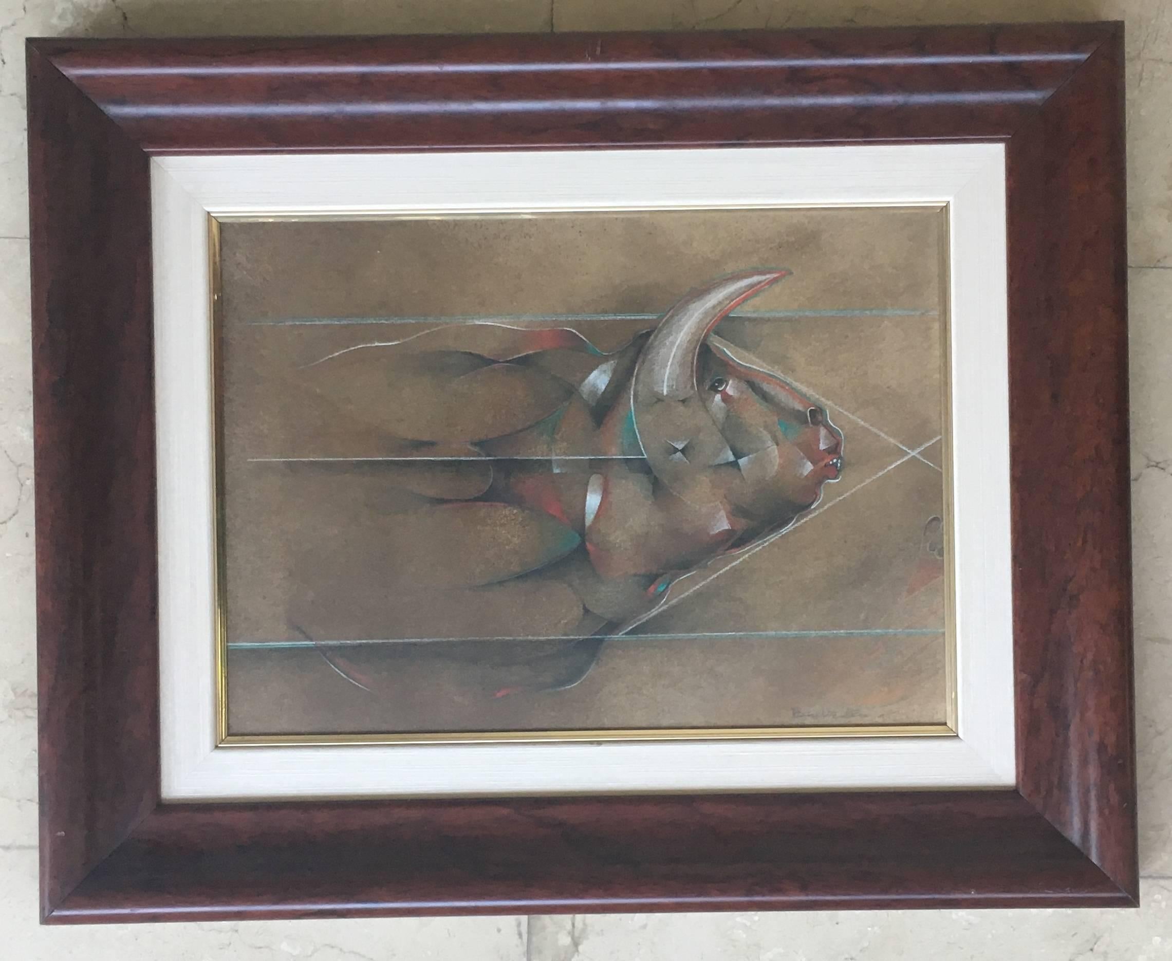 Candido Ballester Sueño original Surrealismo mágico papel mixto