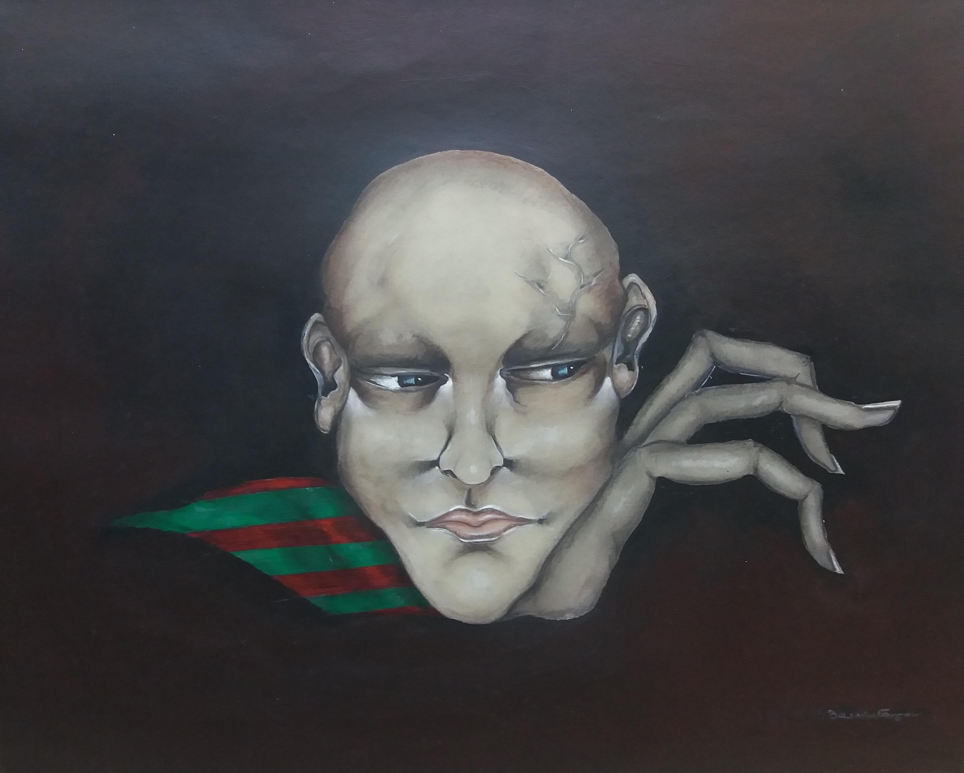 Candido Ballester 12 surreale. nero. faccia. pittura acrilica in vendita 1
